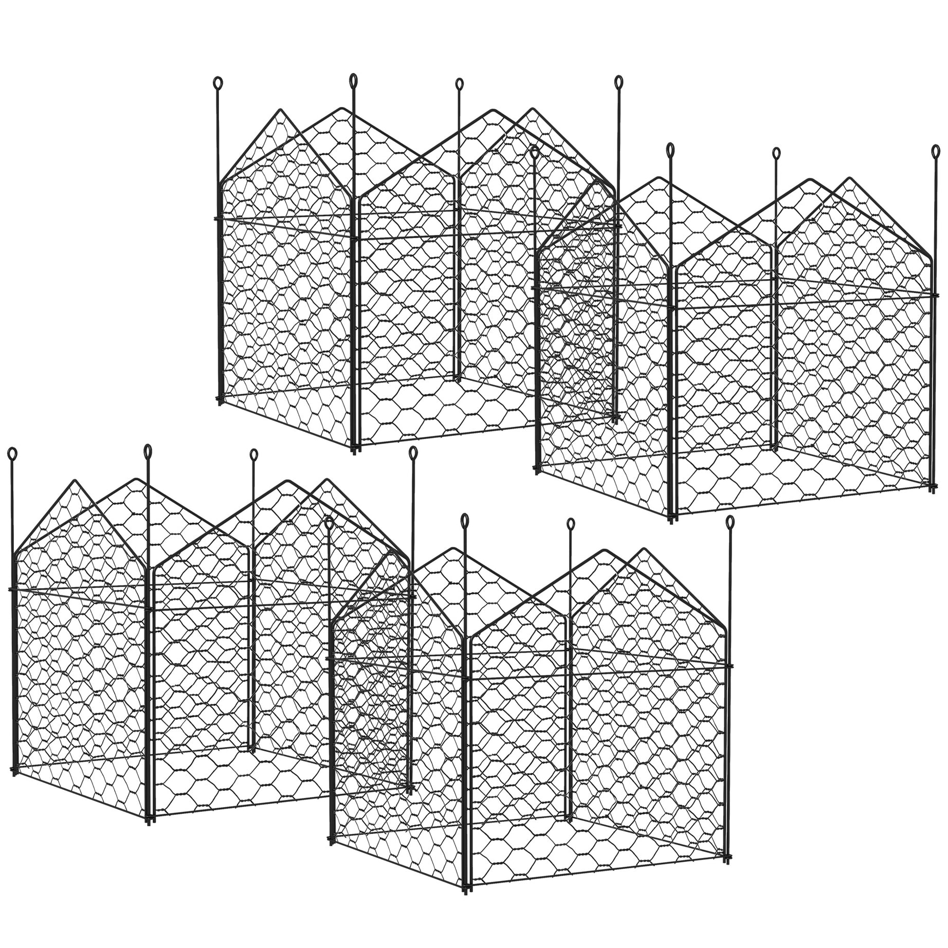 Outsunny Garden Chicken Wire Cloche, 12" x 14" Plant Protectors from Animals, 4 Pack Metal Crop Cages to Keep Animals Out, Black--1