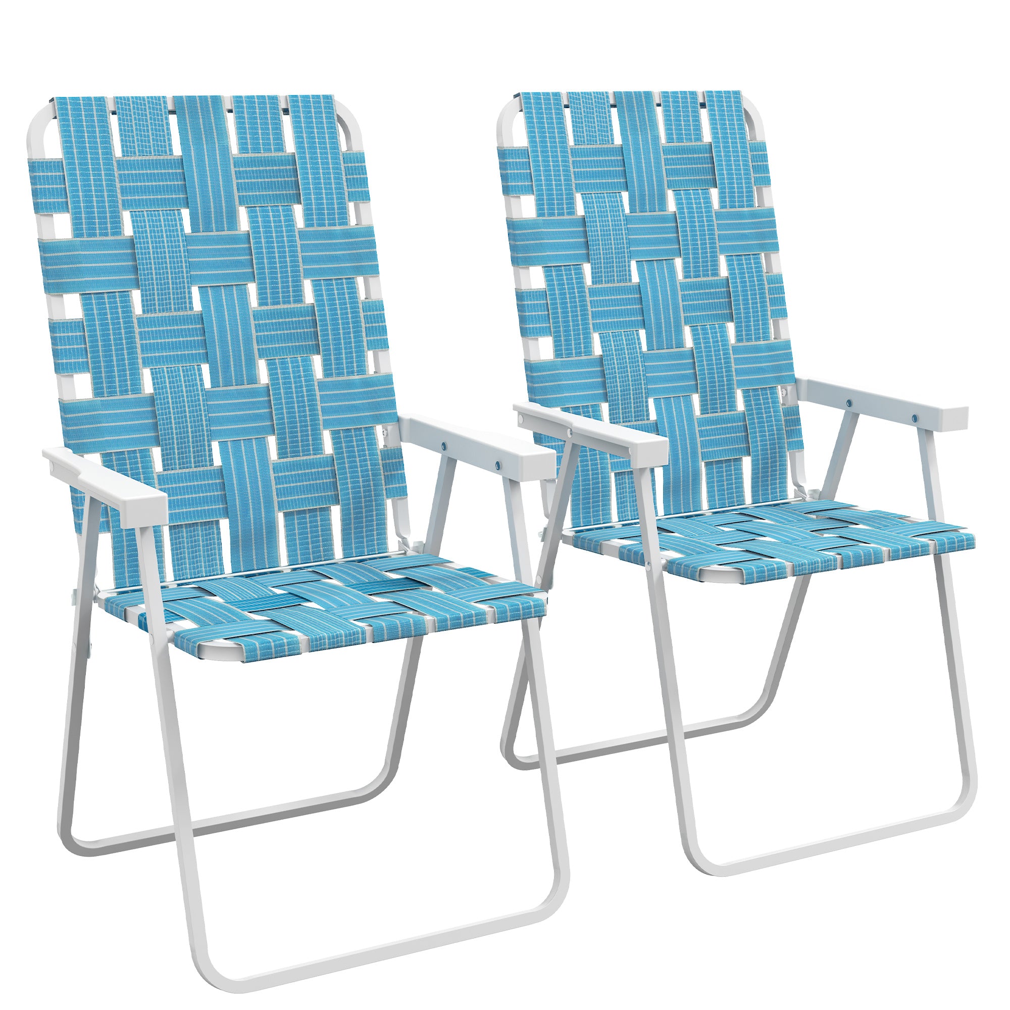 Outsunny Set of 2 Patio Folding Chairs, Classic Outdoor Camping Chairs, Portable Lawn Chairs for Camping, Garden, Pool, Beach, Backyard w/ Armrests, Blue--1