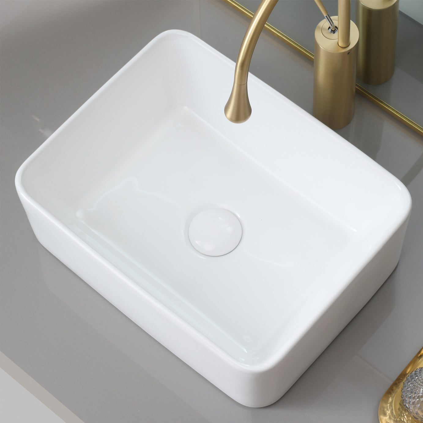 Vessel Bathroom Sink Basin in White Ceramic Single Basin Ceramic Farmhouse Kitchen Sink with Basket Strainer--1