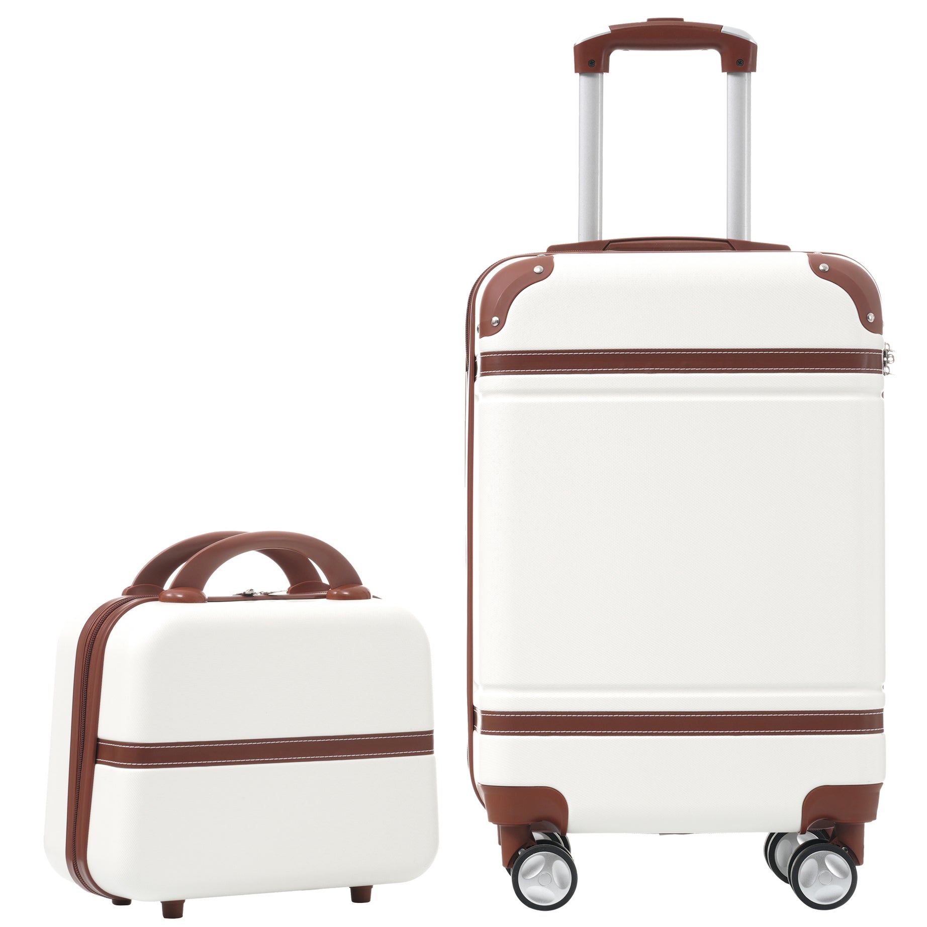 20 IN Hardside Luggage with Cosmetic Case , 2 Piece Lightweight Suitcase Set with Spinner Wheels, Carry on Vintage Luggage,White--1