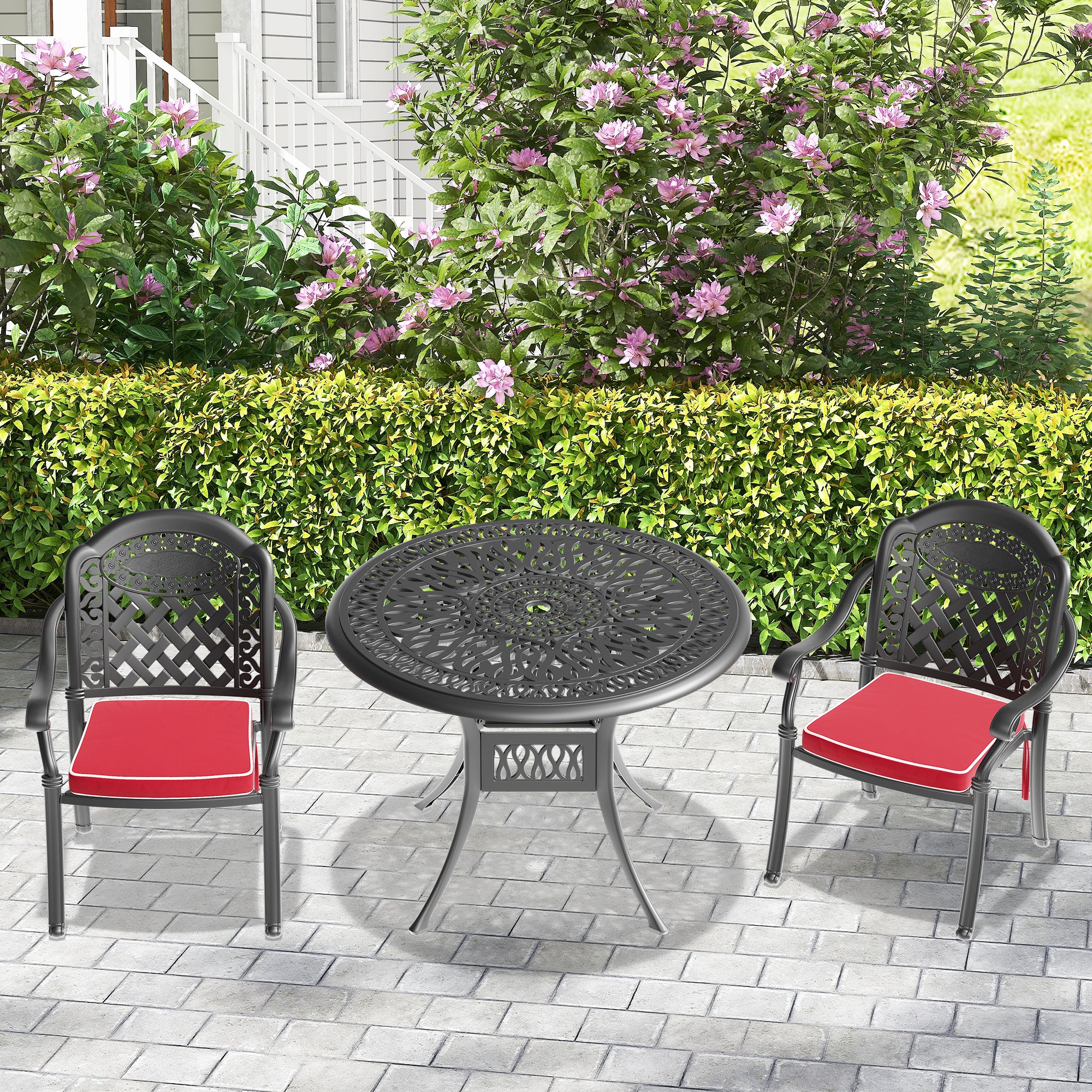 (Cushions In  Random Colors)3-Piece Set Of Cast Aluminum Patio Furniture With  Cushions--1