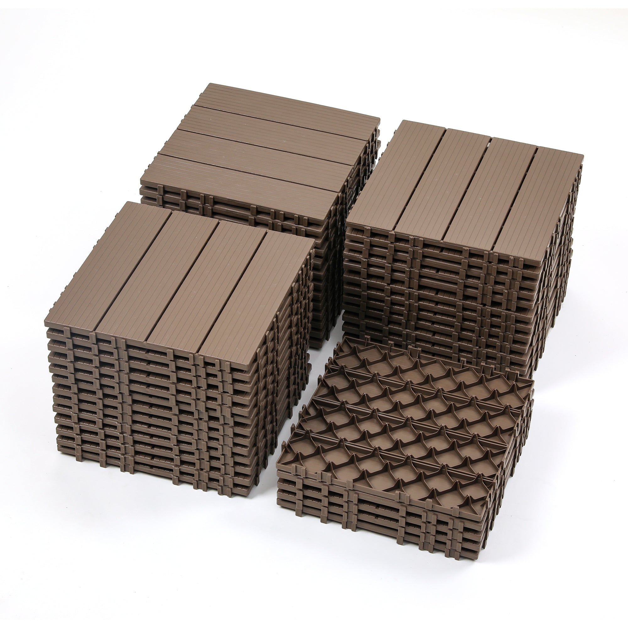 Plastic Interlocking Deck Tiles,44 Pack Patio Deck Tiles,12"x12" Square Waterproof Outdoor All Weather Use, Patio Decking Tiles for Poolside Balcony Backyard, Brown--1