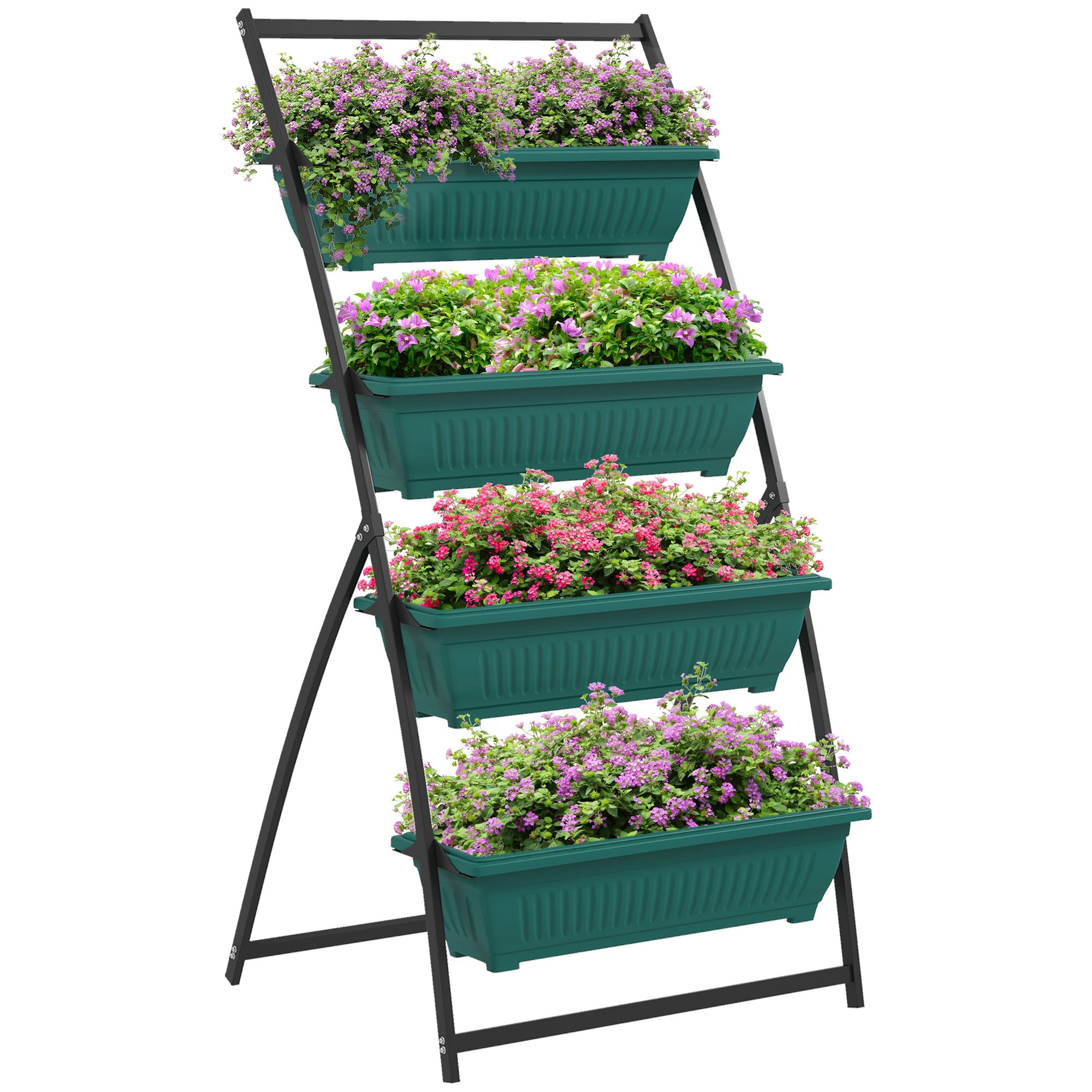 Outsunny Raised Garden Bed, 4 Tier Vertical Garden Planter Set, 4 Outdoor Planter Boxes with Stand, Self Draining Design Elevated Garden for Vegetable, Flowers & Herbs, Green--1