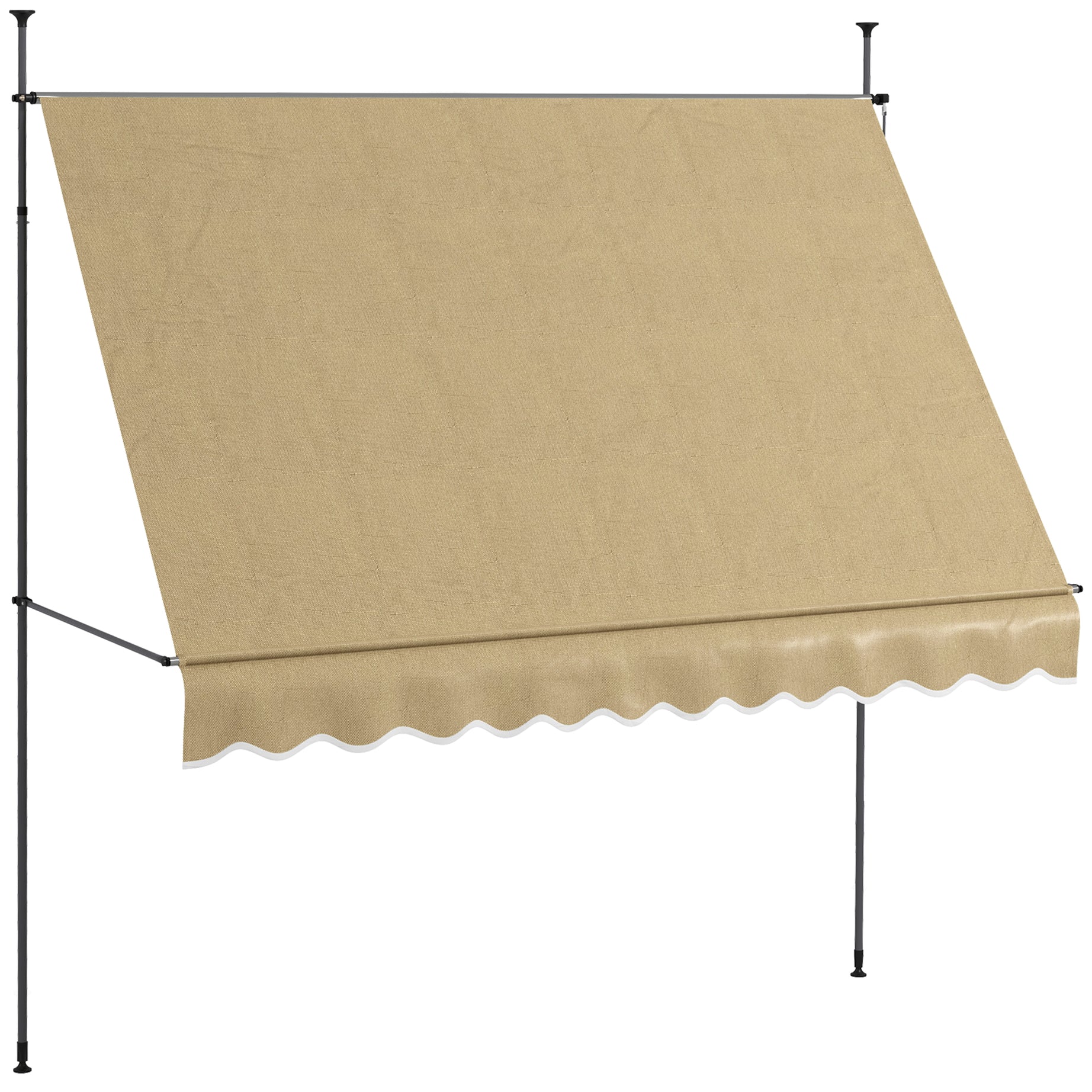 Outsunny Manual Retractable Awning, 118" Non-Screw Freestanding Patio Sun Shade Shelter with Support Pole Stand and UV Resistant Fabric, for Window, Door, Porch, Deck, Beige--1