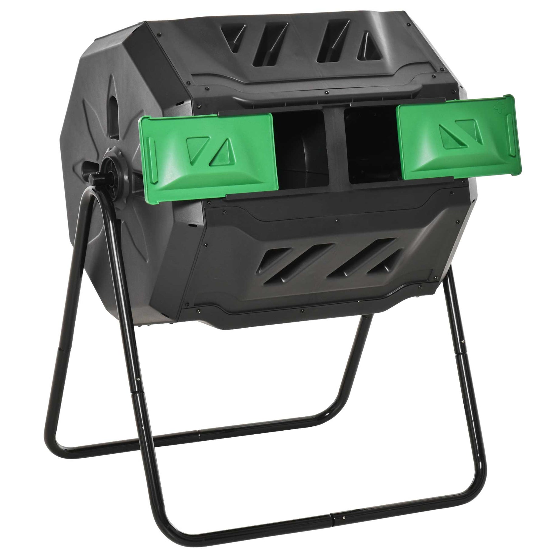 Outsunny Tumbling Compost Bin Outdoor 360° Dual Chamber Rotating Composter 43 Gallon, Green--1