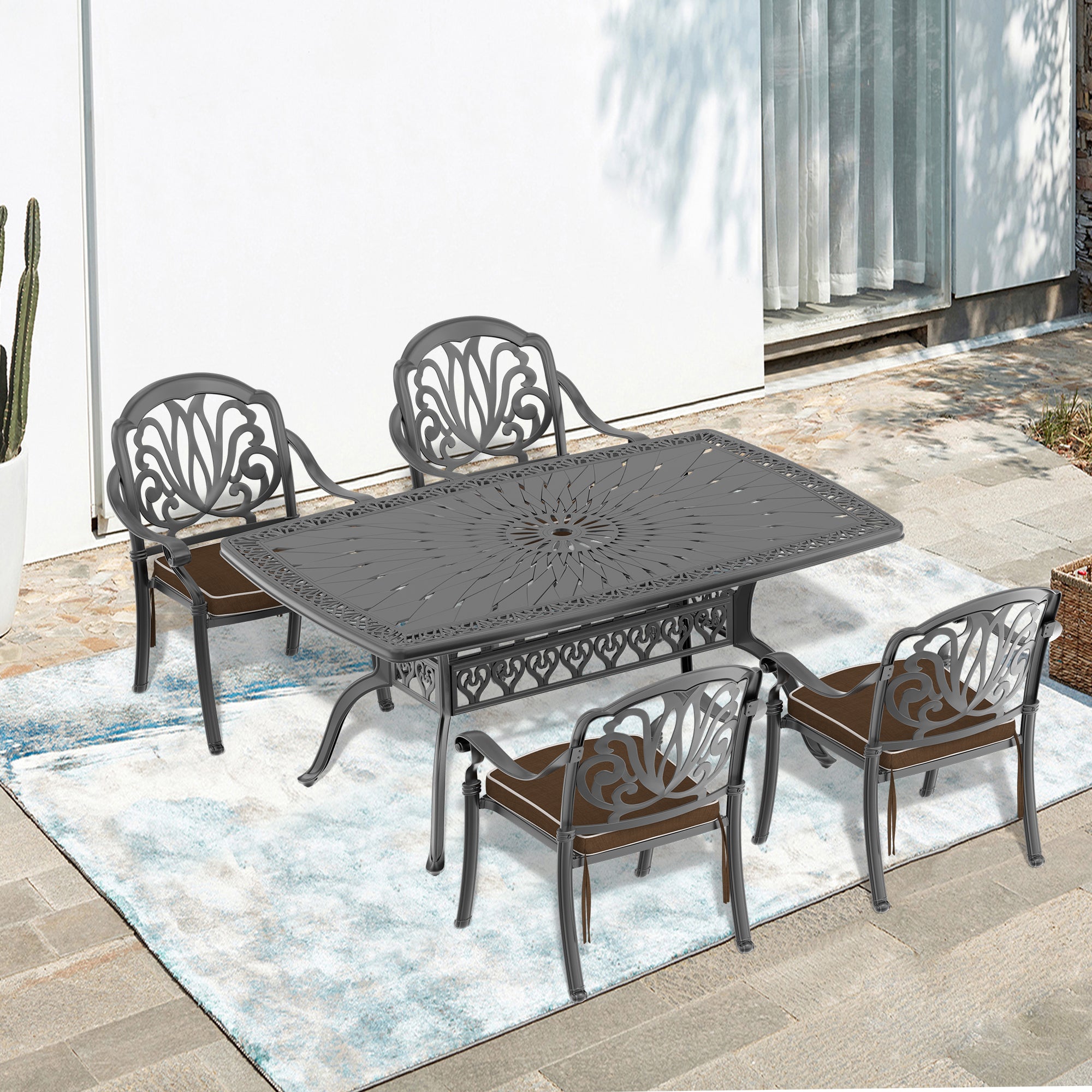 (Cushions In  Random Colors)5-Piece Set Of Cast Aluminum Patio Furniture With  Cushions--1