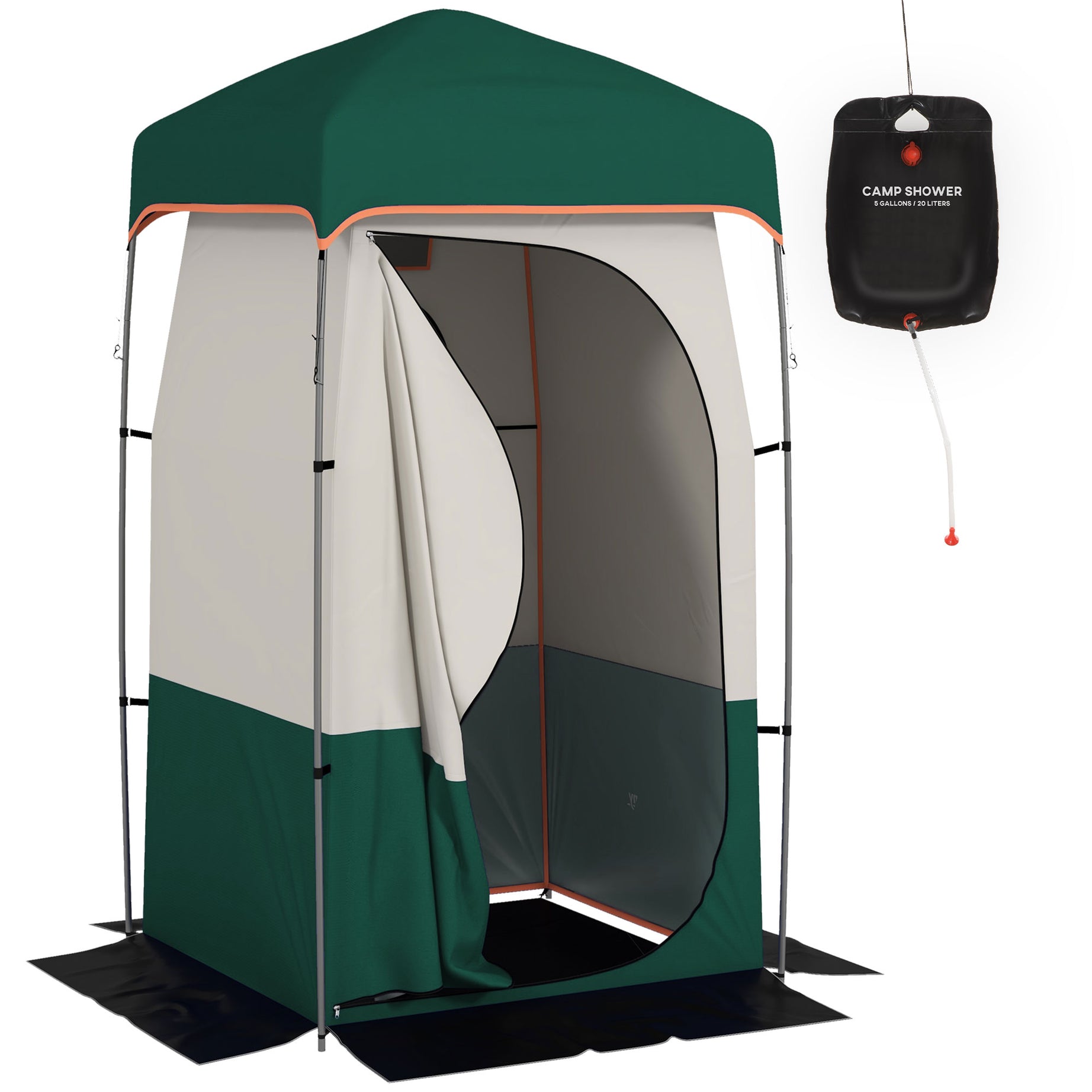 Outsunny Portable Shower Tent, Privacy Shelter, Camping Dressing Changing Tent Room with Solar Shower Bag, Floor and Carrying Bag, Green--1