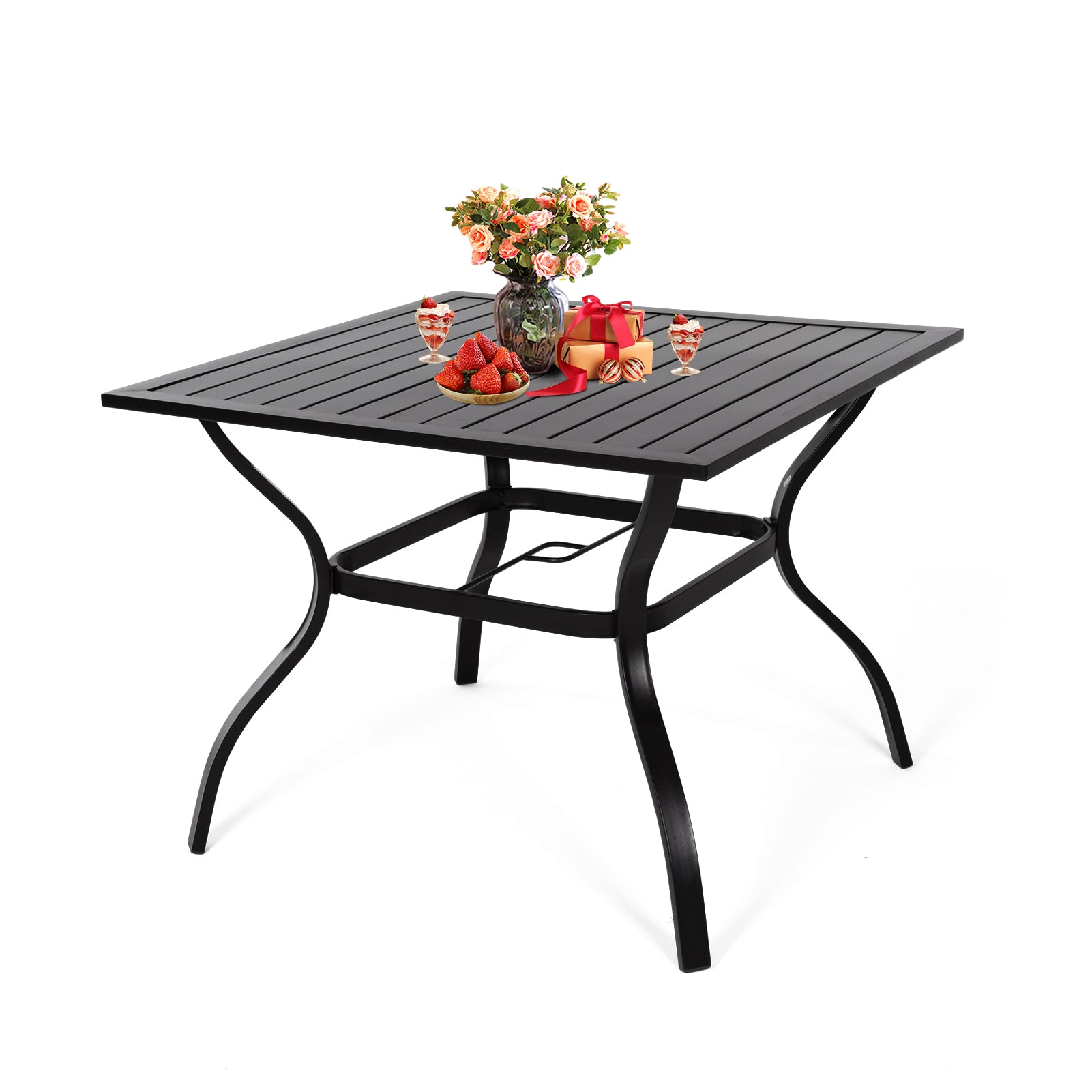 37" Square Outdoor Dining Table, Metal Patio Table with 1.57" Umbrella Hole--1