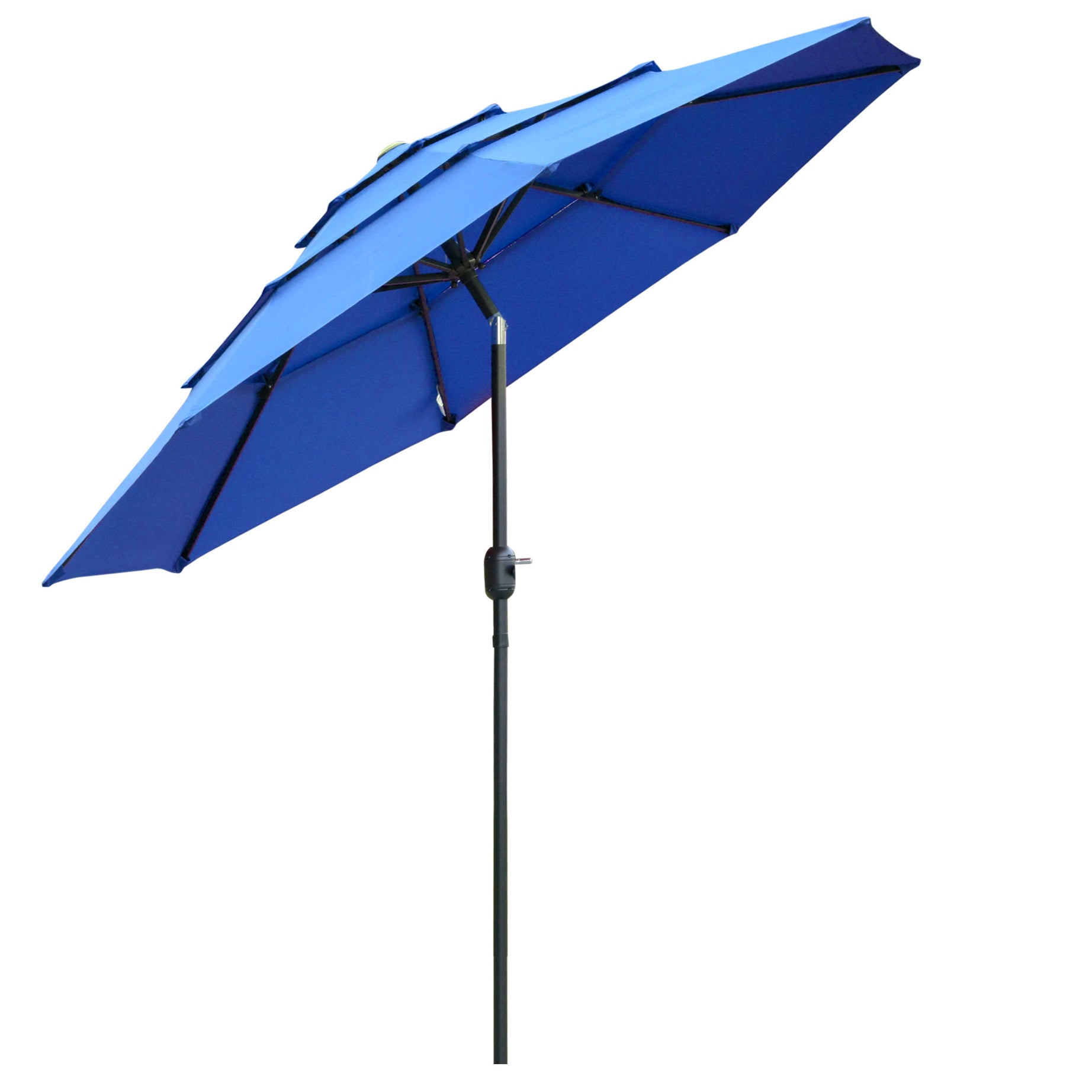 Outsunny 9FT 3 Tiers Patio Umbrella Outdoor Market Umbrella with Crank, Push Button Tilt for Deck, Backyard and Lawn, Dark Blue--1