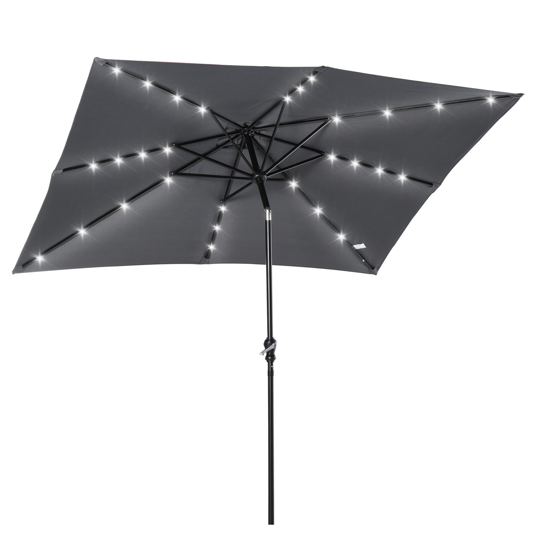 Outsunny 9' x 7' Solar Umbrella, LED Lighted Patio Umbrella for Table or Base with Tilt & Crank, Outdoor Umbrella for Garden, Deck, Backyard, Pool, Beach, Dark Gray--1