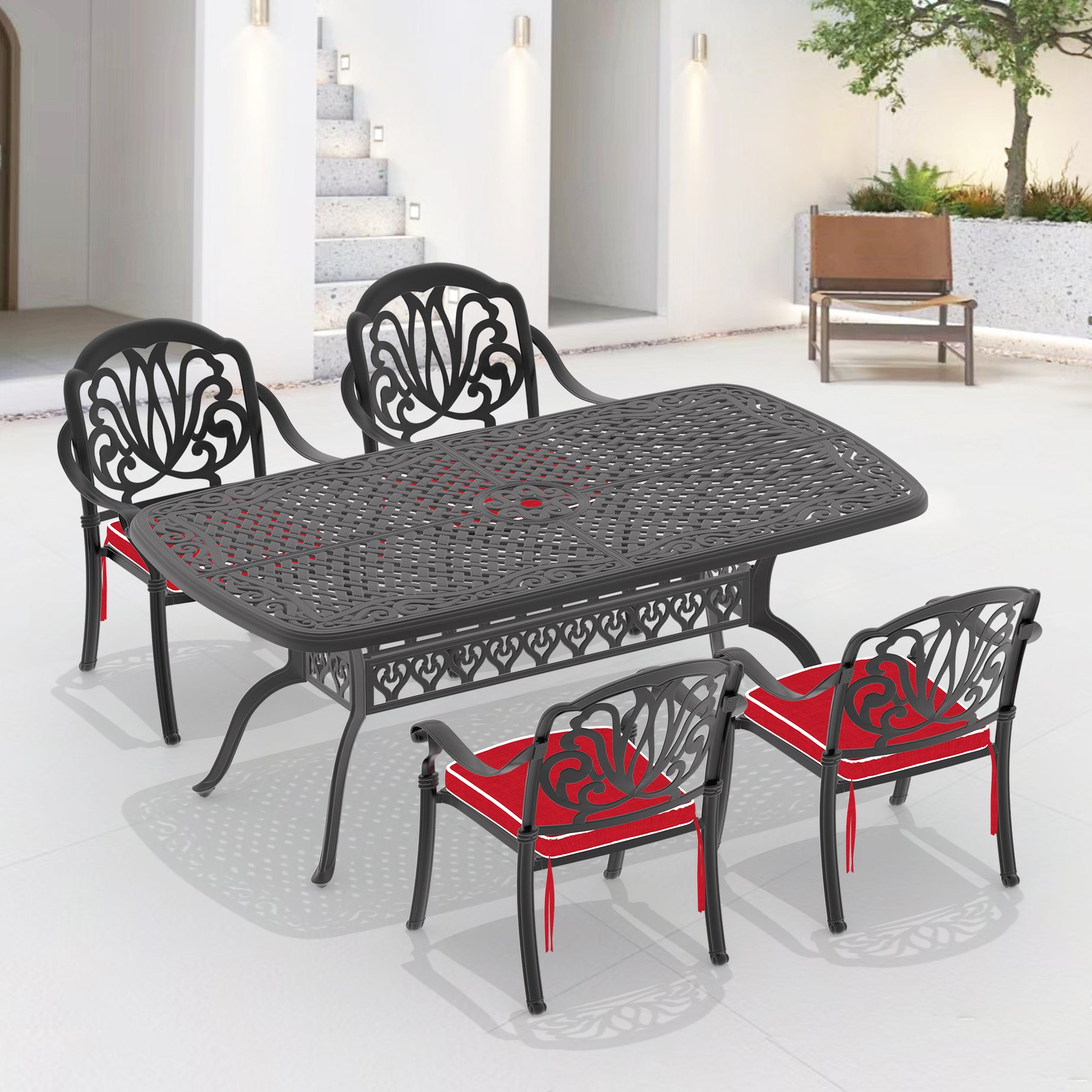 (Cushions In  Random Colors)5-Piece Set Of Cast Aluminum Patio Furniture With  Cushions--1