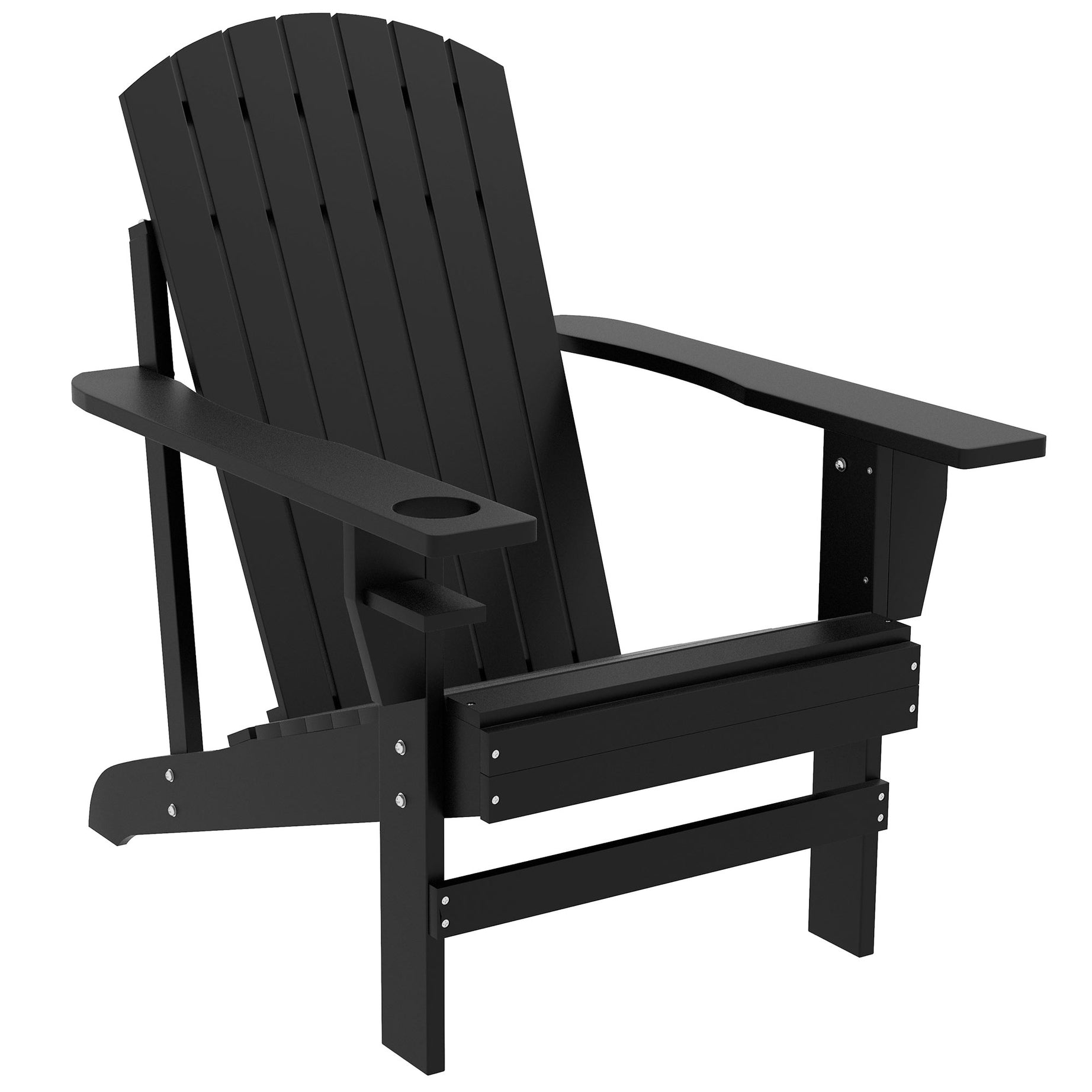 Outsunny Wooden Adirondack Chair, Outdoor Patio Lawn Chair with Cup Holder, Weather Resistant Lawn Furniture, Classic Lounge for Deck, Garden, Backyard, Fire Pit, Black--1