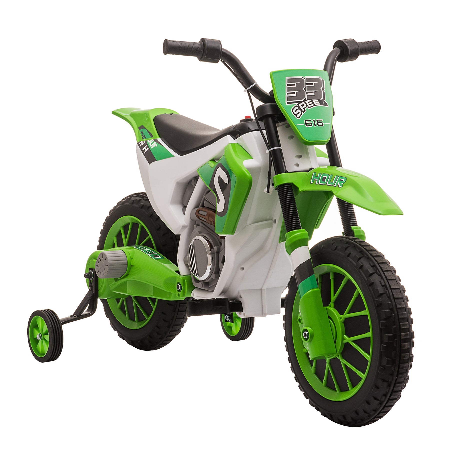 Aosom 12V Kids Motorcycle Dirt Bike Electric Battery-Powered Ride-On Toy Off-road Street Bike with Charging Battery, Training Wheels Green--1