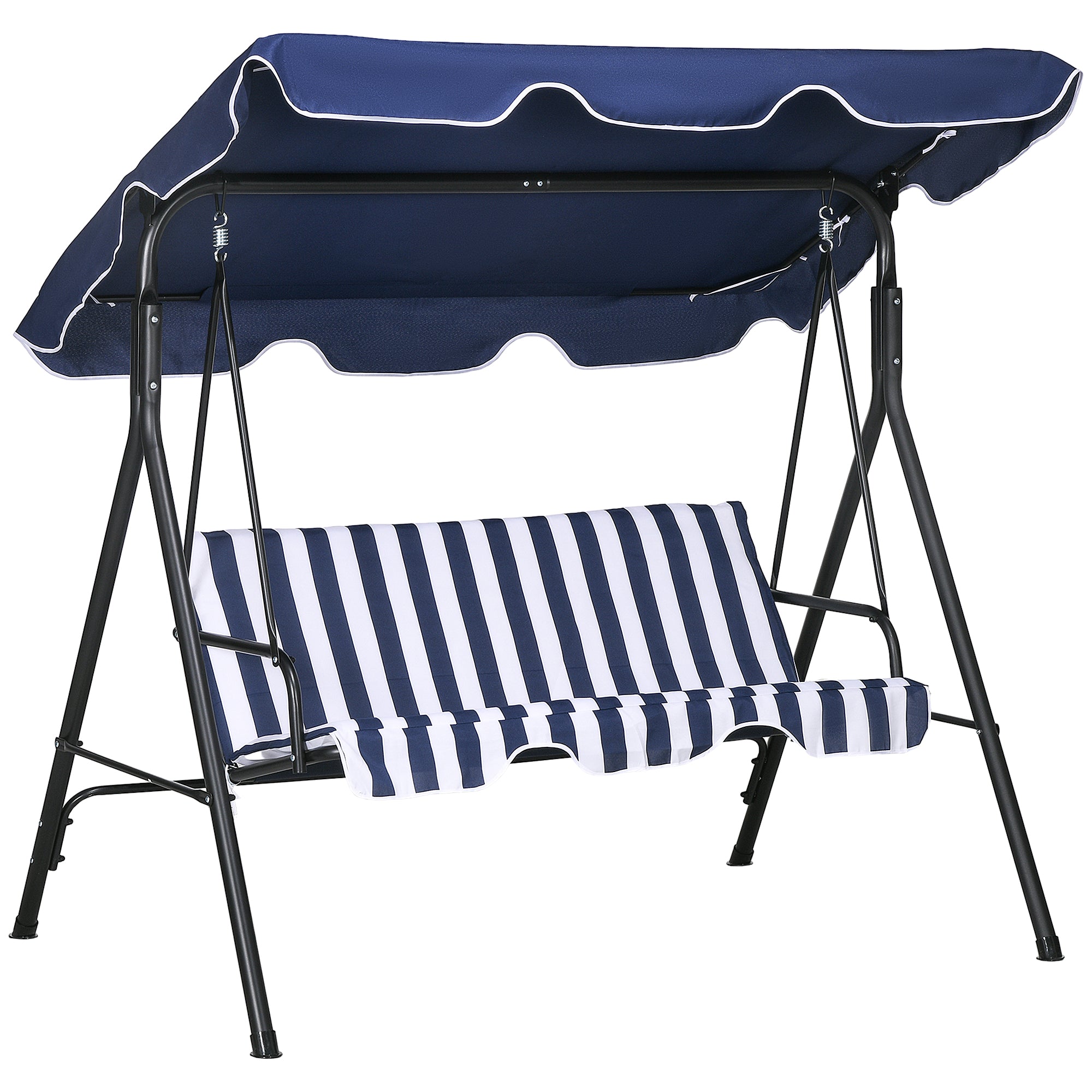 Outsunny 3-Seat Outdoor Patio Swing Chair with Removable Cushion, Steel Frame Stand and Adjustable Tilt Canopy for Patio, Garden, Poolside, Balcony, Backyard, Dark Blue--1