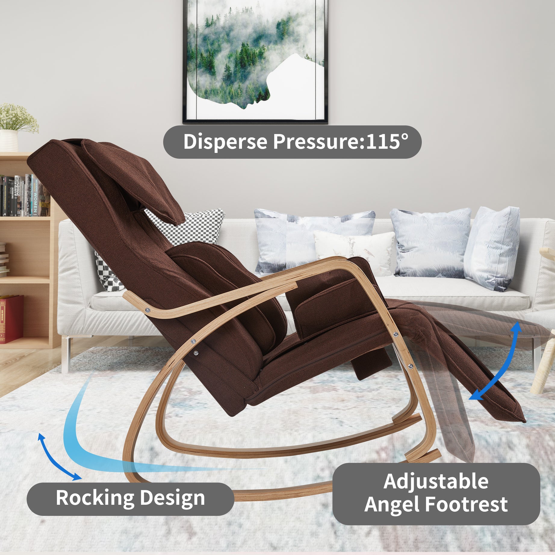 Full massage function-Air pressure-Comfortable Relax Rocking Chair, Lounge Chair Relax Chair with Cotton Fabric Cushion  Brown--1