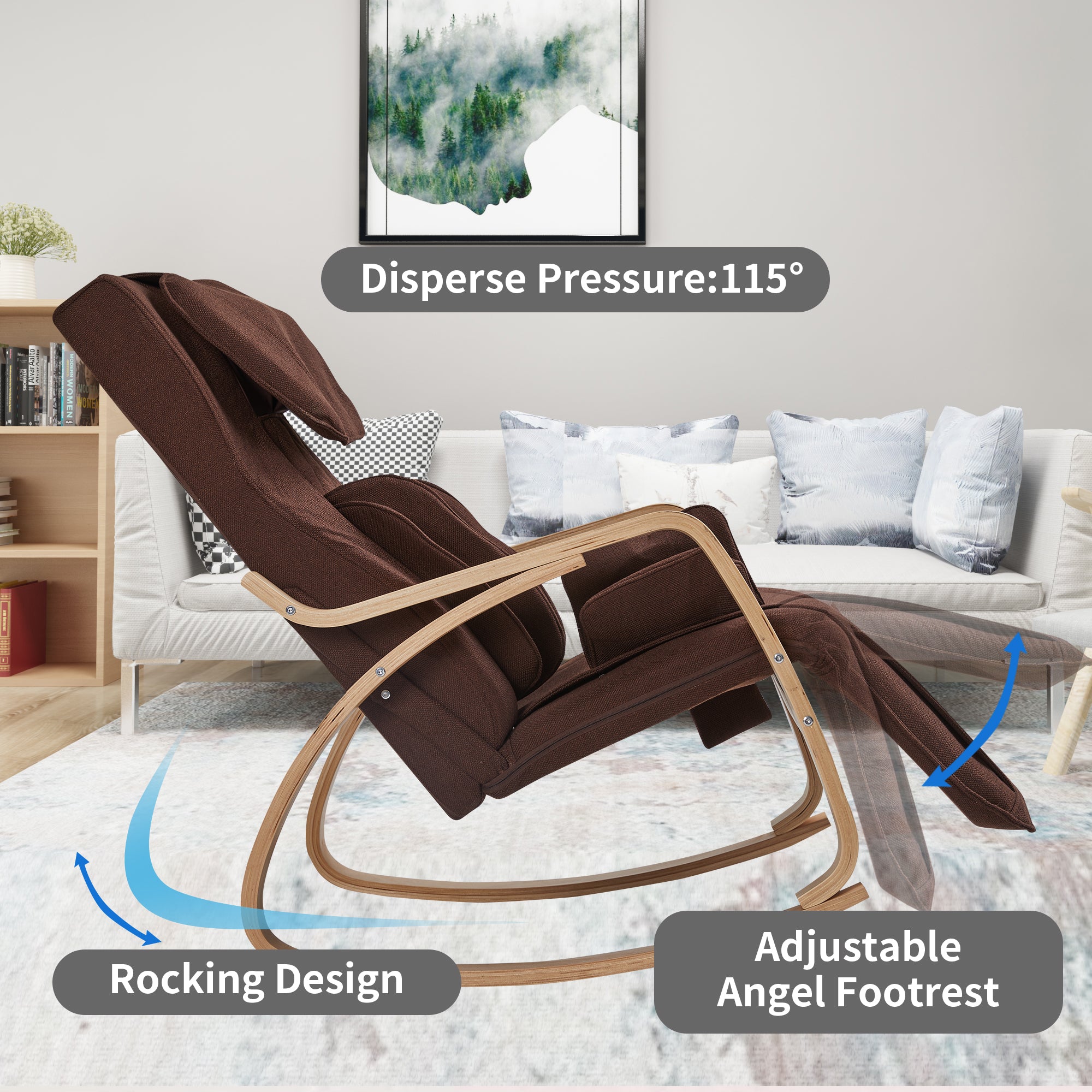 Full massage function-Air pressure-Comfortable Relax Rocking Chair, Lounge Chair Relax Chair with Cotton Fabric Cushion  Brown--1