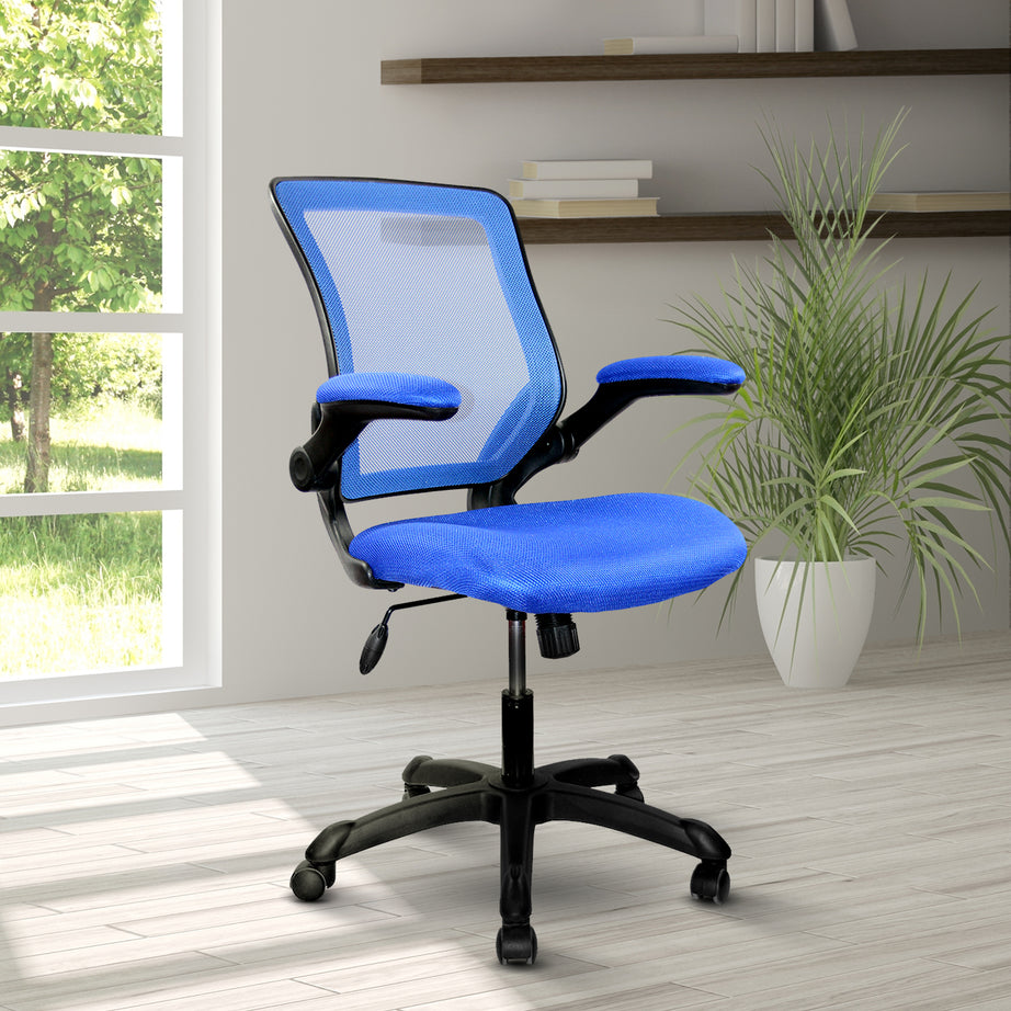 Techni Mobili Mesh Task Office Chair with Flip Up Arms, Blue--1