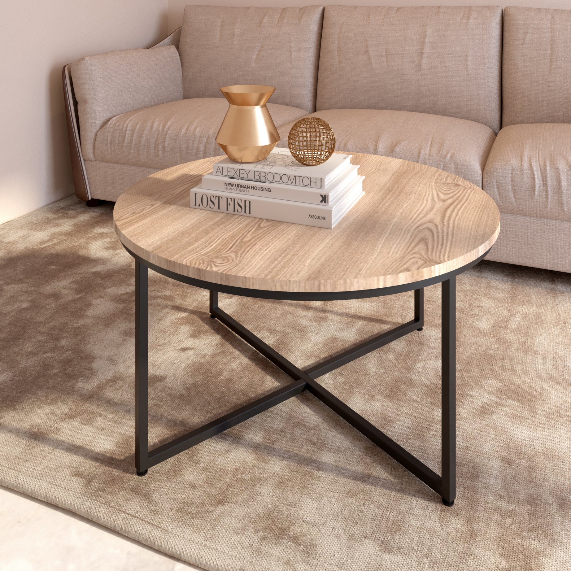 Modern Round Metal Coffee Table--1