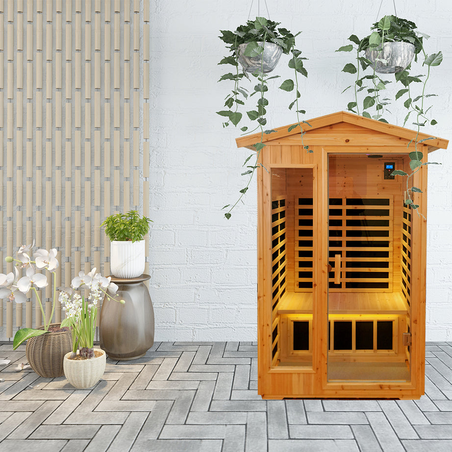 Two person Far infrared old fir outdoor sauna room--1