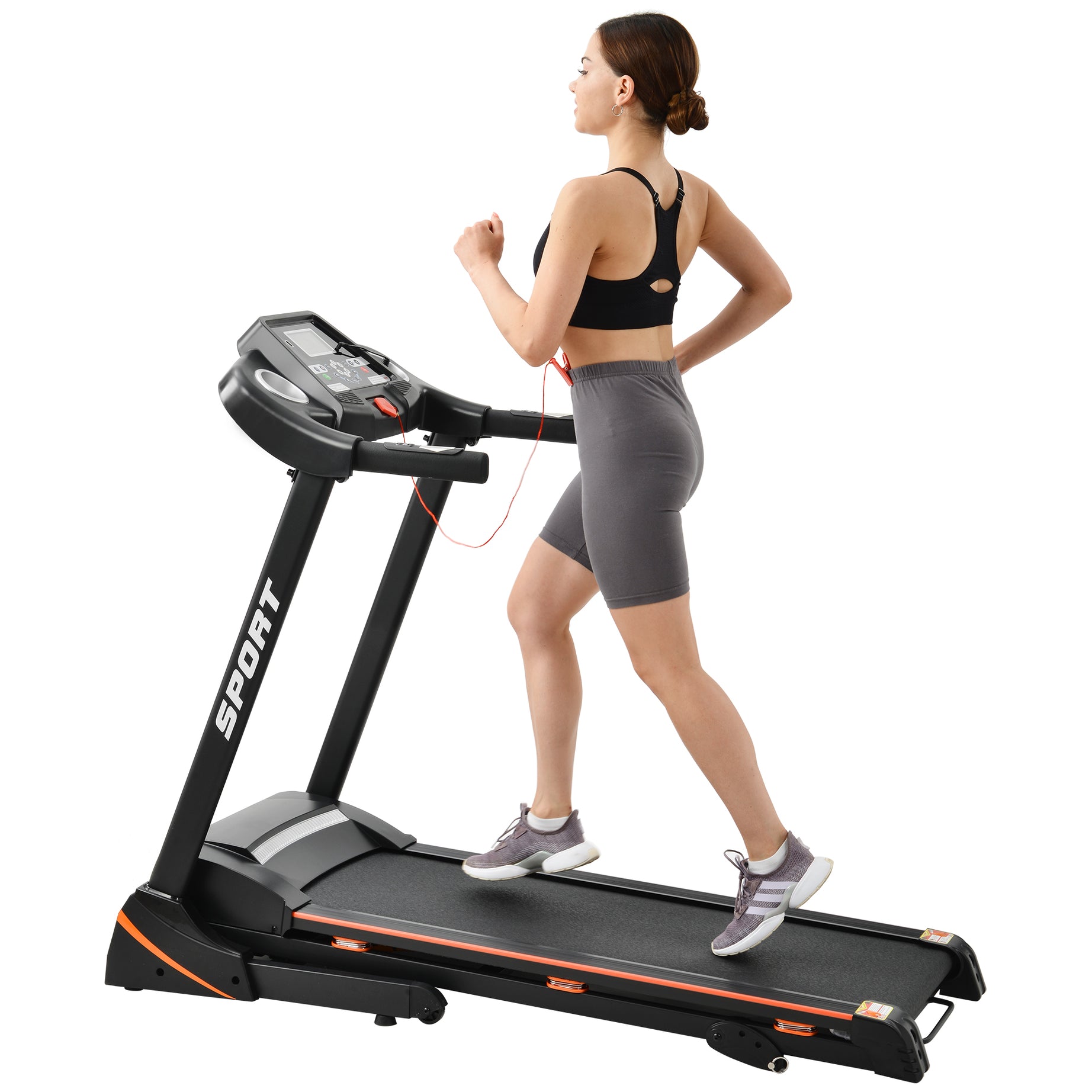 Folding Electric 3.5HP Treadmill With Incline Medium Running Machine Motorised LCD Gym 330lbs Folding Treadmill Electric Motorized Power 14.8KM/H Running Fitness Machine Gym(W54031811 Upgrade )--1