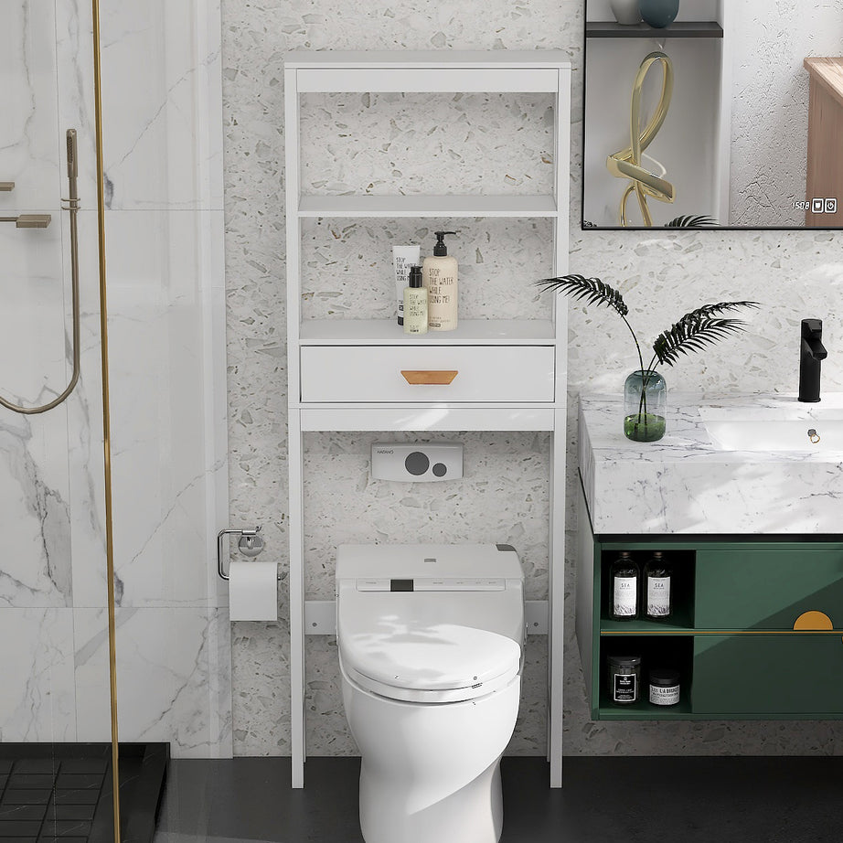 Over-the-Toilet Storage Cabinet White with one Drawer and 2 Shelves Space Saver Bathroom Rack--1