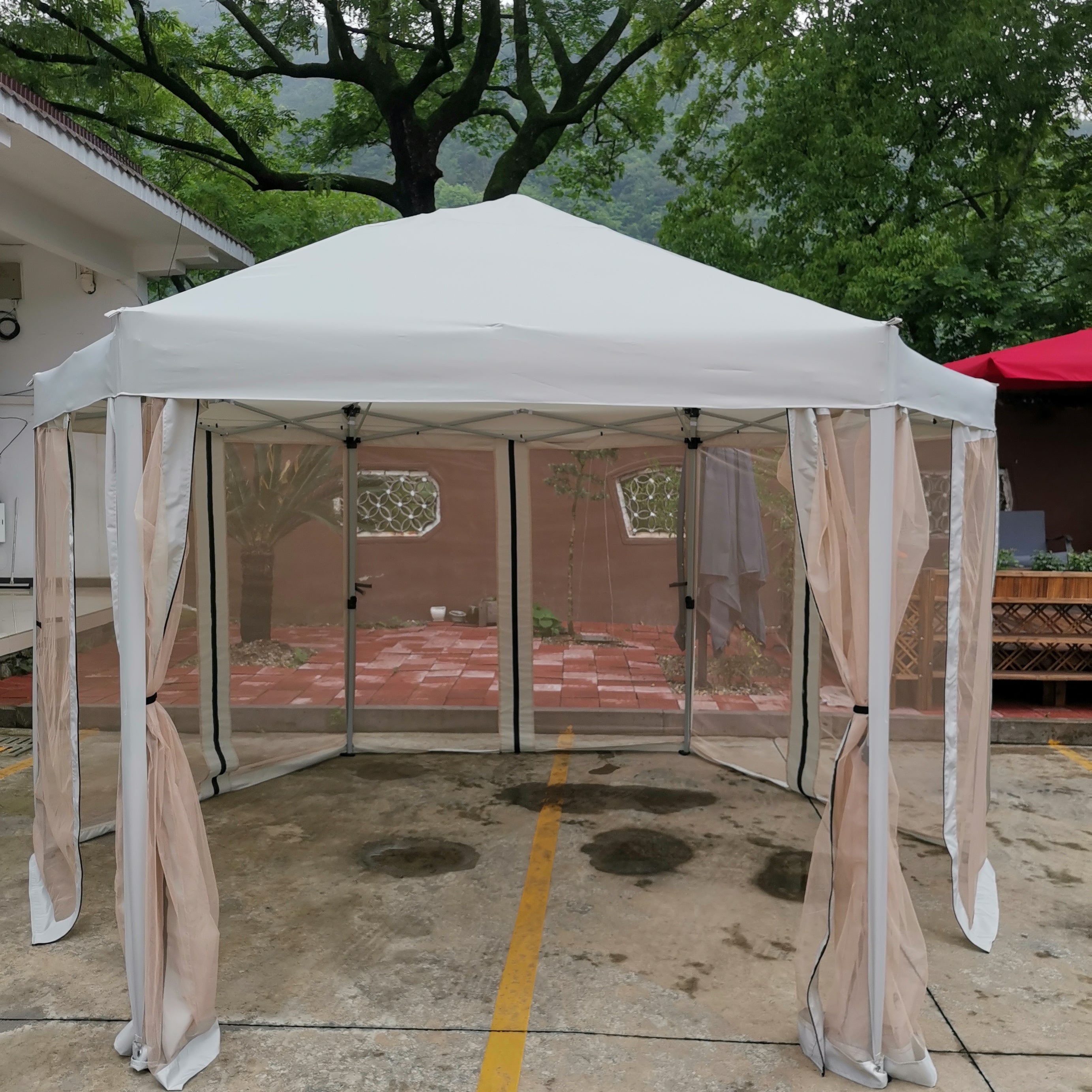 13 Ft. W x 13 Ft. D x 9.2ft Pop-Up Gazebo Tent Outdoor Canopy Hexagonal Canopies Gazebos & Pergolas 6 Sided for Patio Garden Backyard Sun Shelter BBQ Garden Events with Strong Steel Frame Storage Bag--1