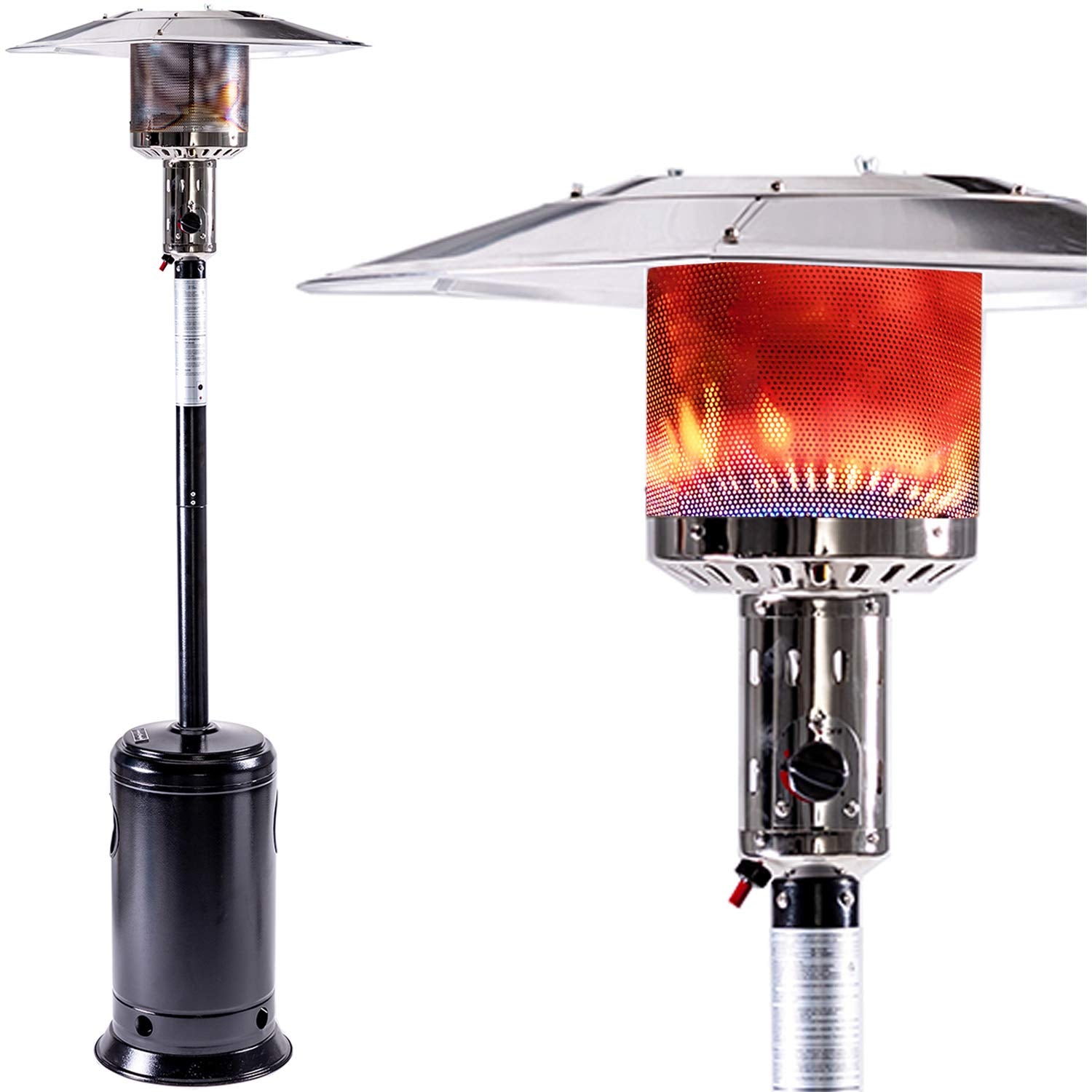 Outdoor Patio Propane Heater with Portable Wheels 47,000 BTU 88 inch Standing Gas Outside Heater Stainless Steel Burner Commercial & Residential  Hammered Black for Party Restaurant Garden Yard-Black--1