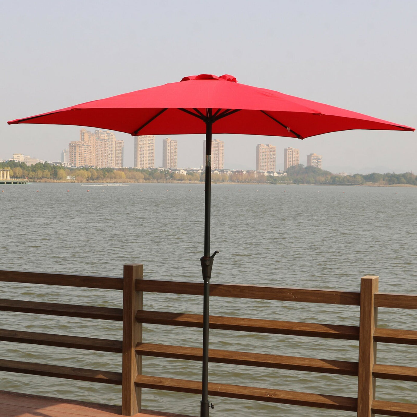 9' Pole Umbrella With Carry Bag, Red--1