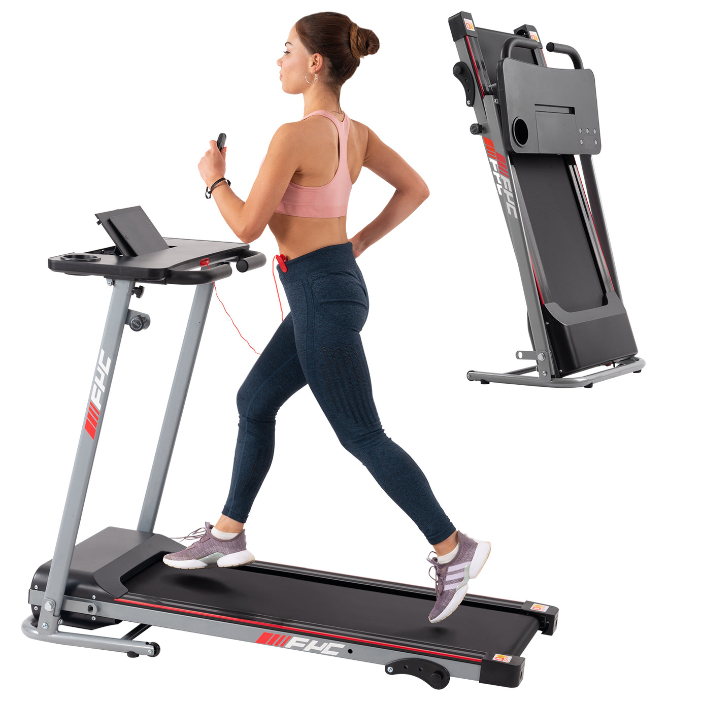 FYC Folding Treadmill for Home with Desk - 2.5HP Compact Electric Treadmill for Running and Walking Foldable Portable Running Machine for Small Spaces Workout, 265LBS Weight Capacity--1