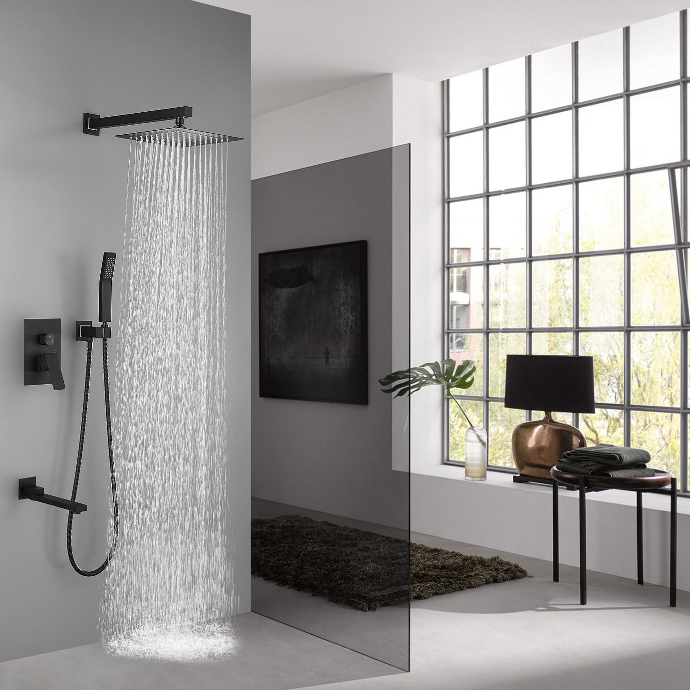 Shower System 10 Inch Square Bathroom Luxury Rain Mixer Shower Combo Set--1