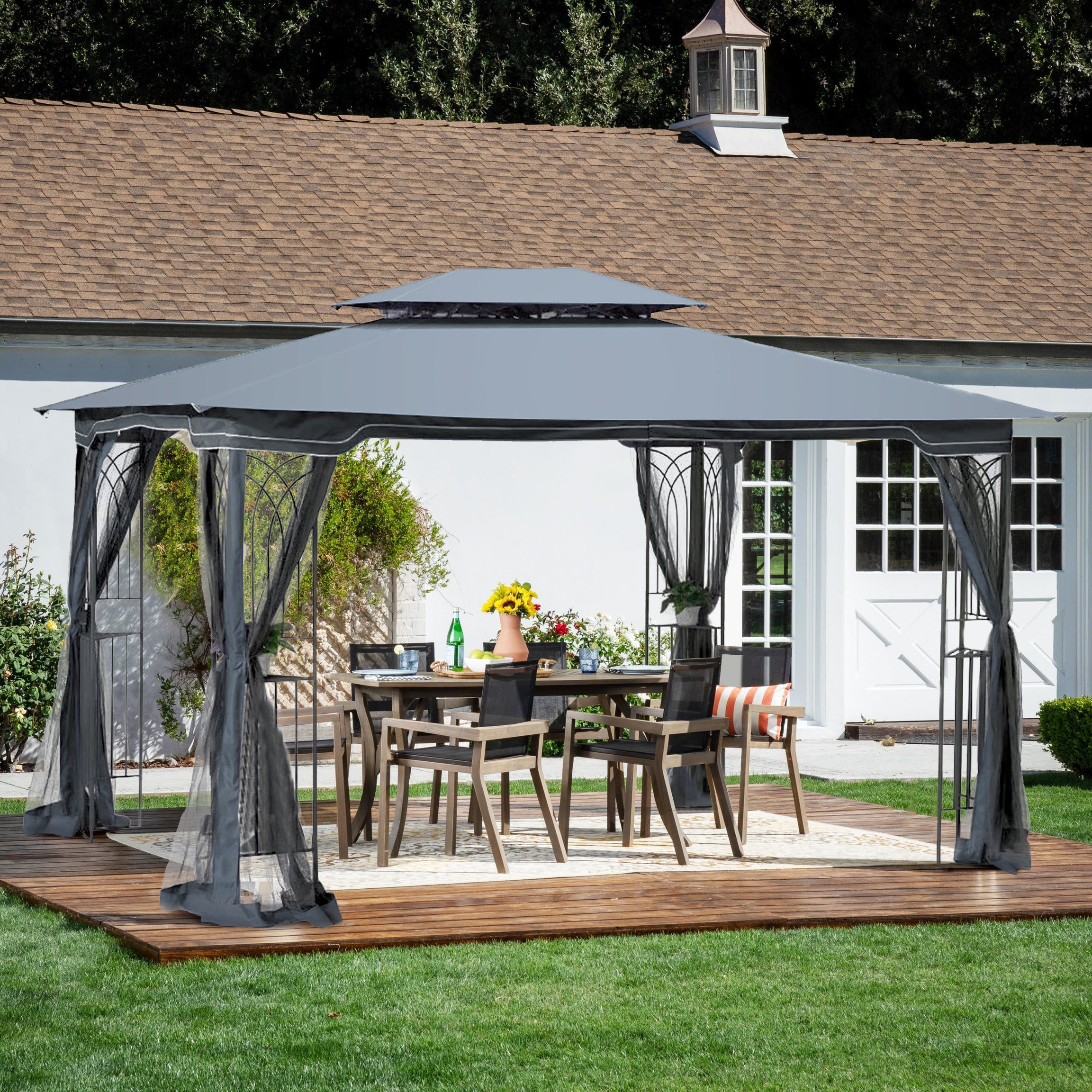 13x10 Outdoor Patio Gazebo Canopy Tent With Ventilated Double Roof And Mosquito net(Detachable Mesh Screen On All Sides),Suitable for Lawn, Garden, Backyard and Deck,Gray Top--1