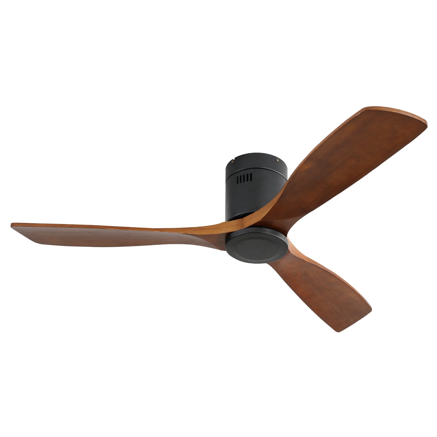 52 Inch Low Profile Ceiling Fan DC 3 Carved Wood Fan Blade Noiseless Reversible Motor Remote Control Without Light--1