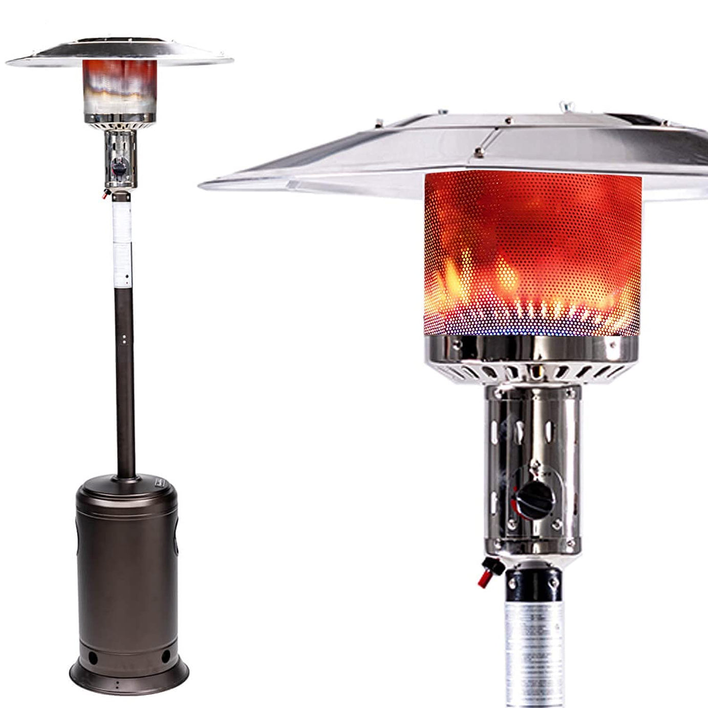 Outdoor Patio Propane Heater with Portable Wheels 47,000 BTU 88 inch Standing Gas Outside Heater Stainless Steel Burner Commercial & Residential  Hammered Black for Party Restaurant Garden Yard-Smocha--1