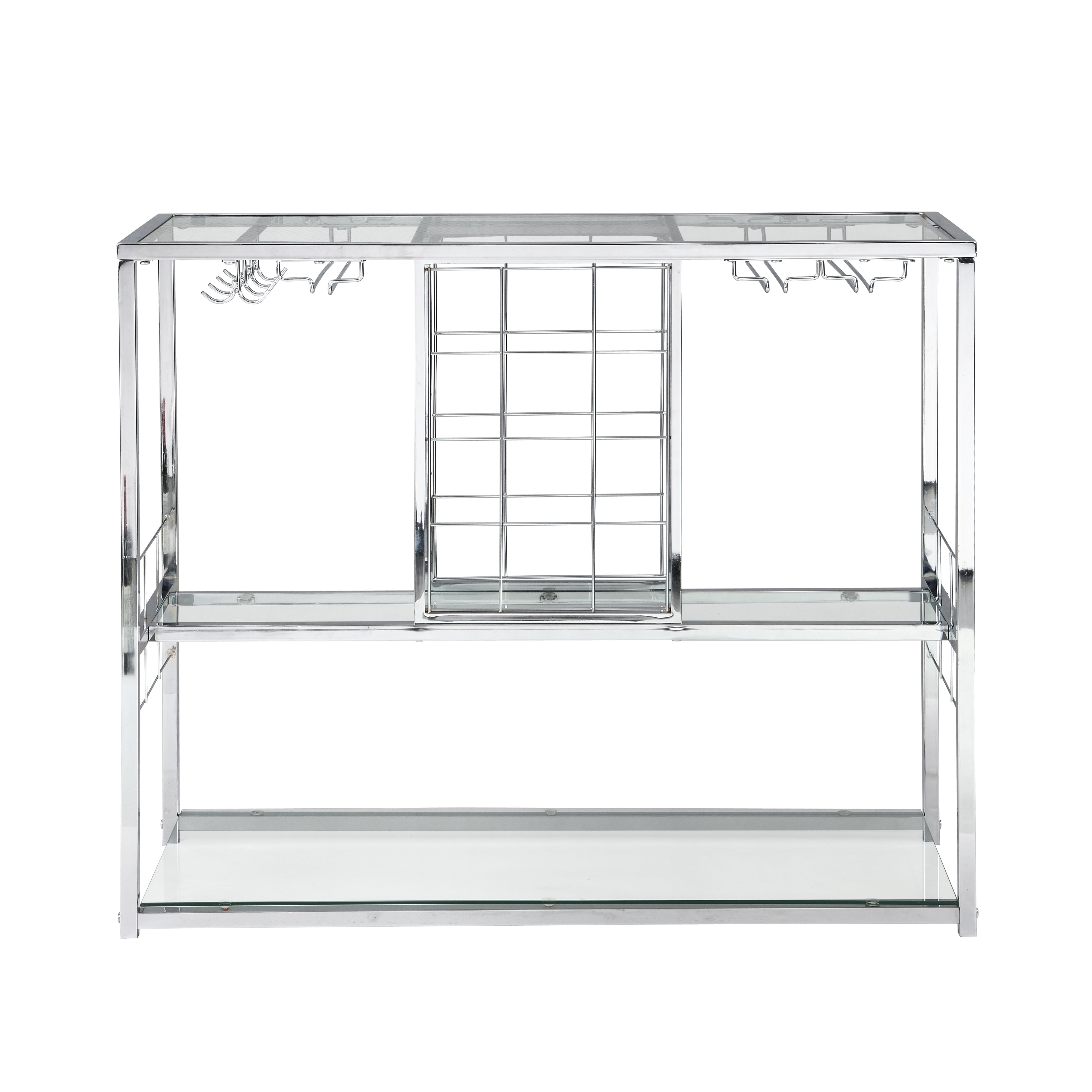 Bar Cart Kitchen Bar&Serving Cart for Home with Glass Holder and Wine Rack, 3-Tier Kitchen Trolley with Tempered Glass Shelves and Chrome-Finished--3