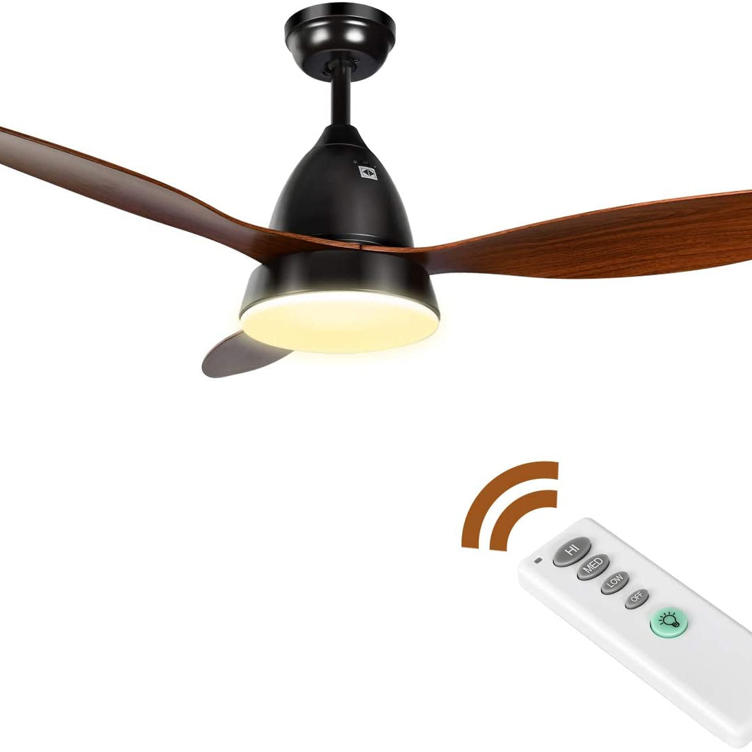 ANKEE Ceiling Fans, 52'' Ceiling Fan with LED Frosted Light and Remote Control, Brushed Nickel Finish Blades for Living Room Kitchen Bedroom Dining Room, Brown-black--1