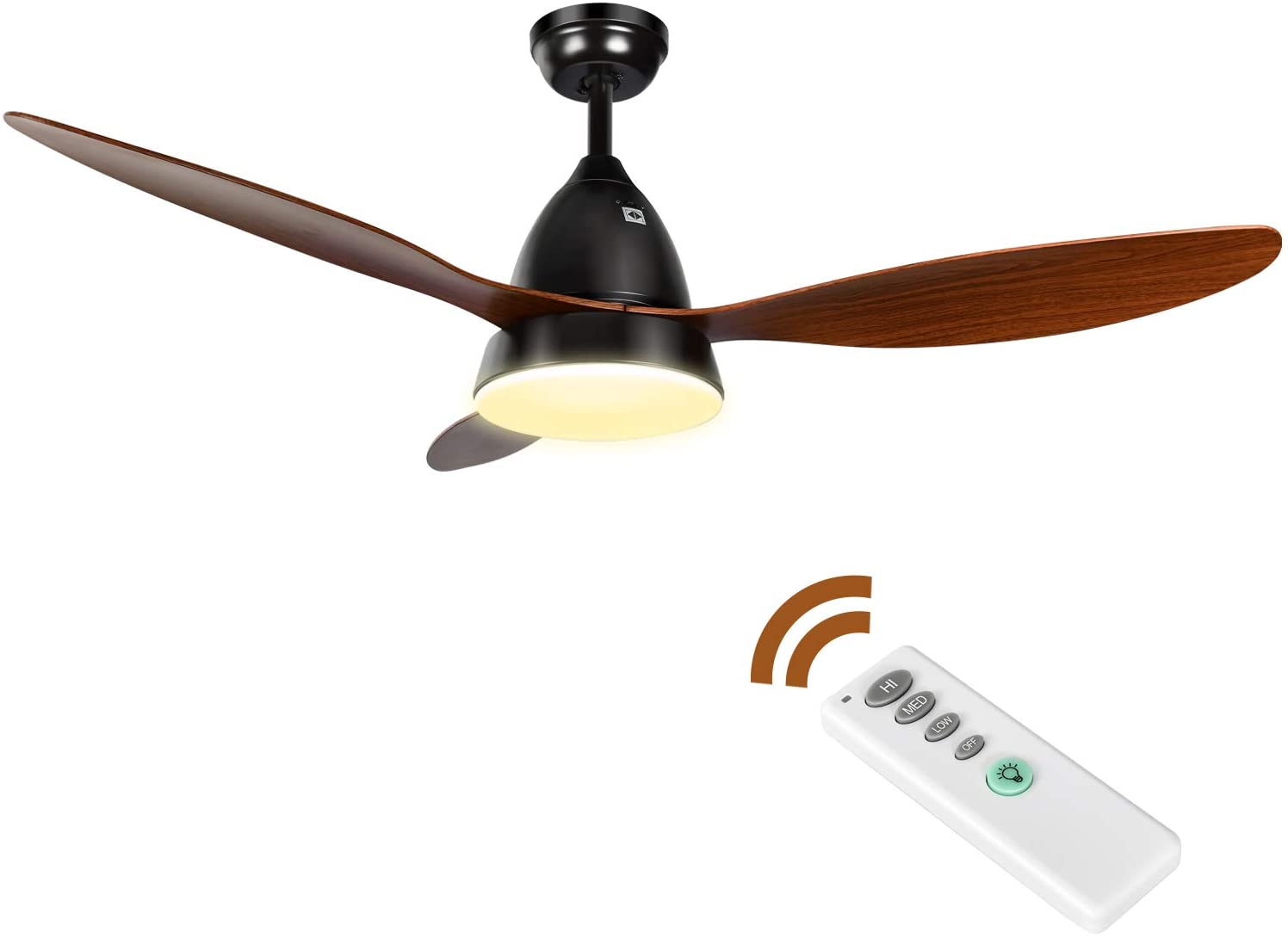 ANKEE Ceiling Fans, 52'' Ceiling Fan with LED Frosted Light and Remote Control, Brushed Nickel Finish Blades for Living Room Kitchen Bedroom Dining Room, Brown-black--1