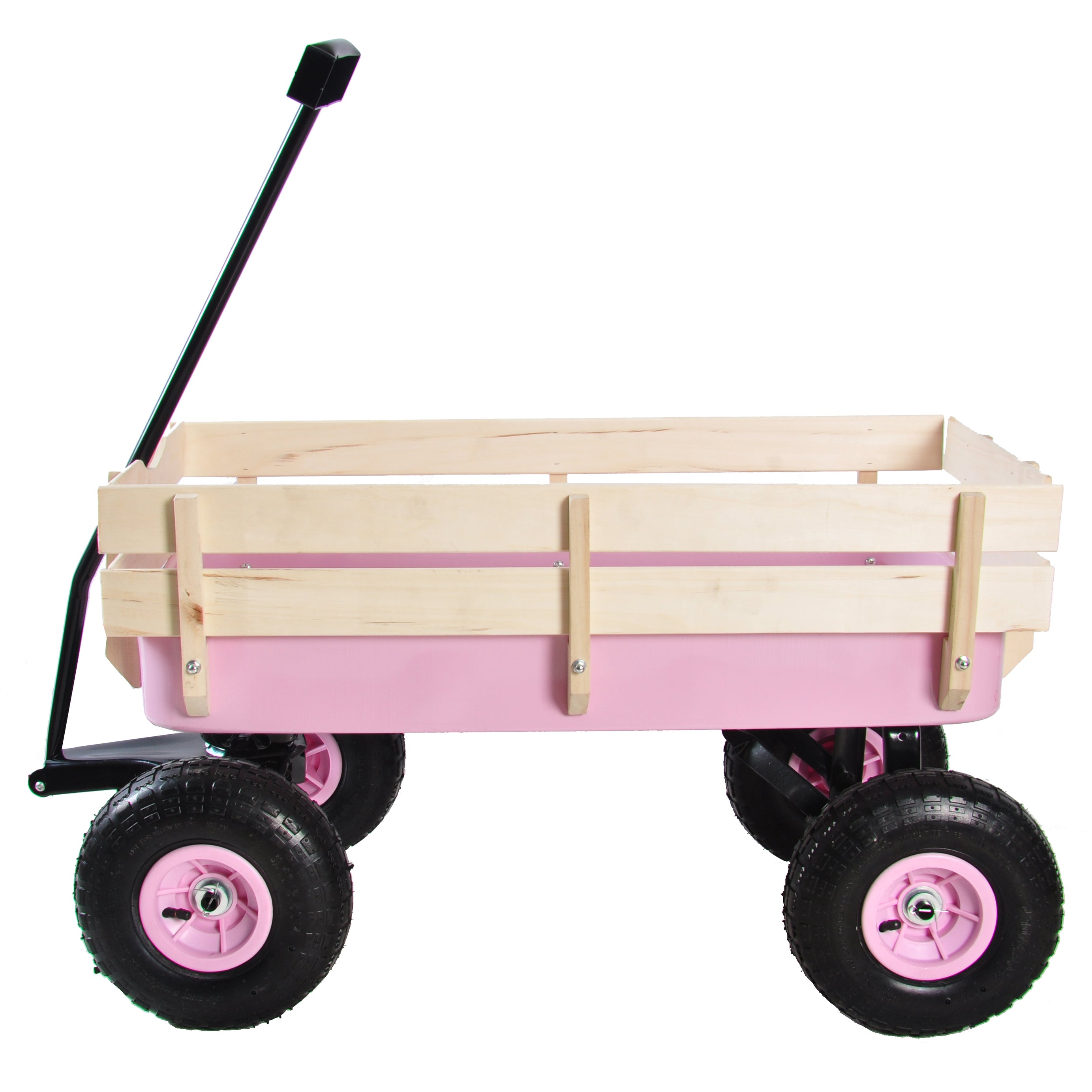 Outdoor Wagon All Terrain Pulling w/Wood Railing Air Tires Garden Cart--1