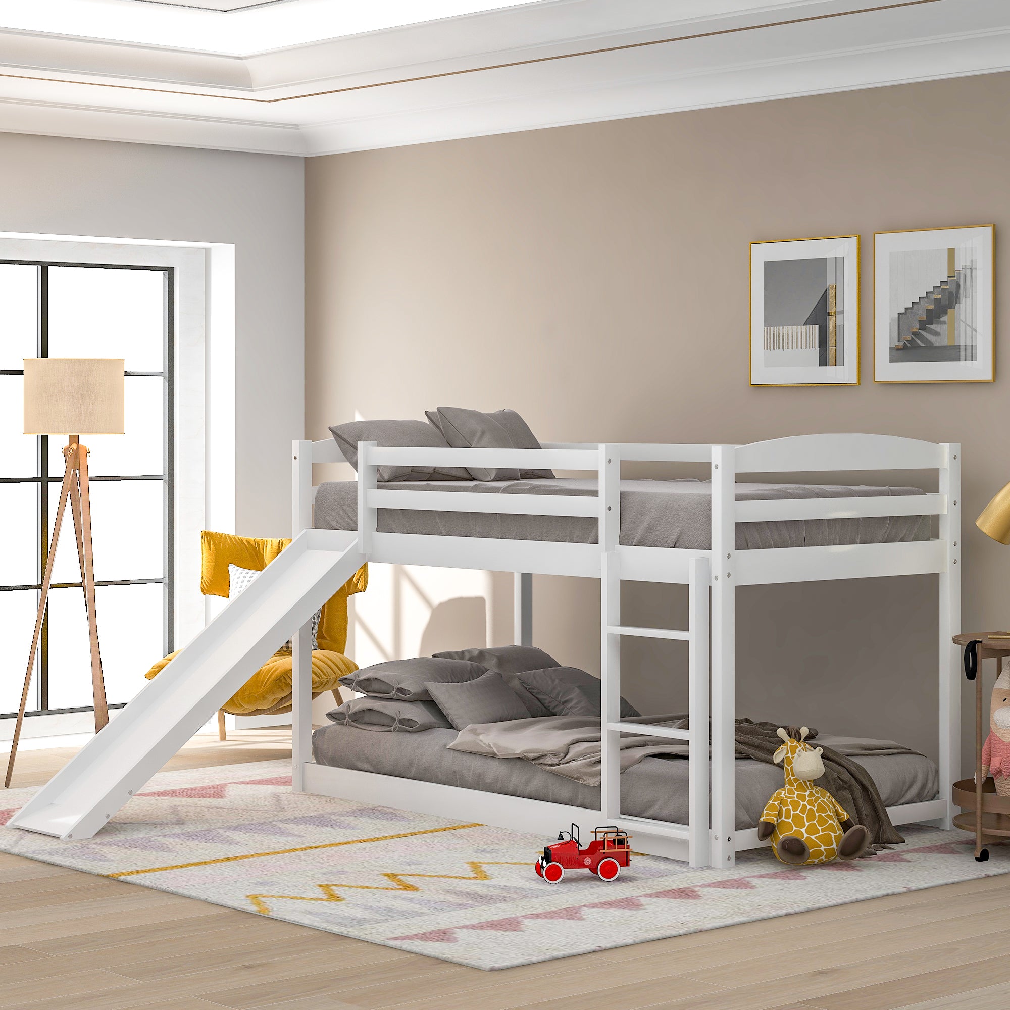 Twin over Twin Bunk Bed with Convertible Slide and Ladder , White(Old SKU:WF281725AAK)--1