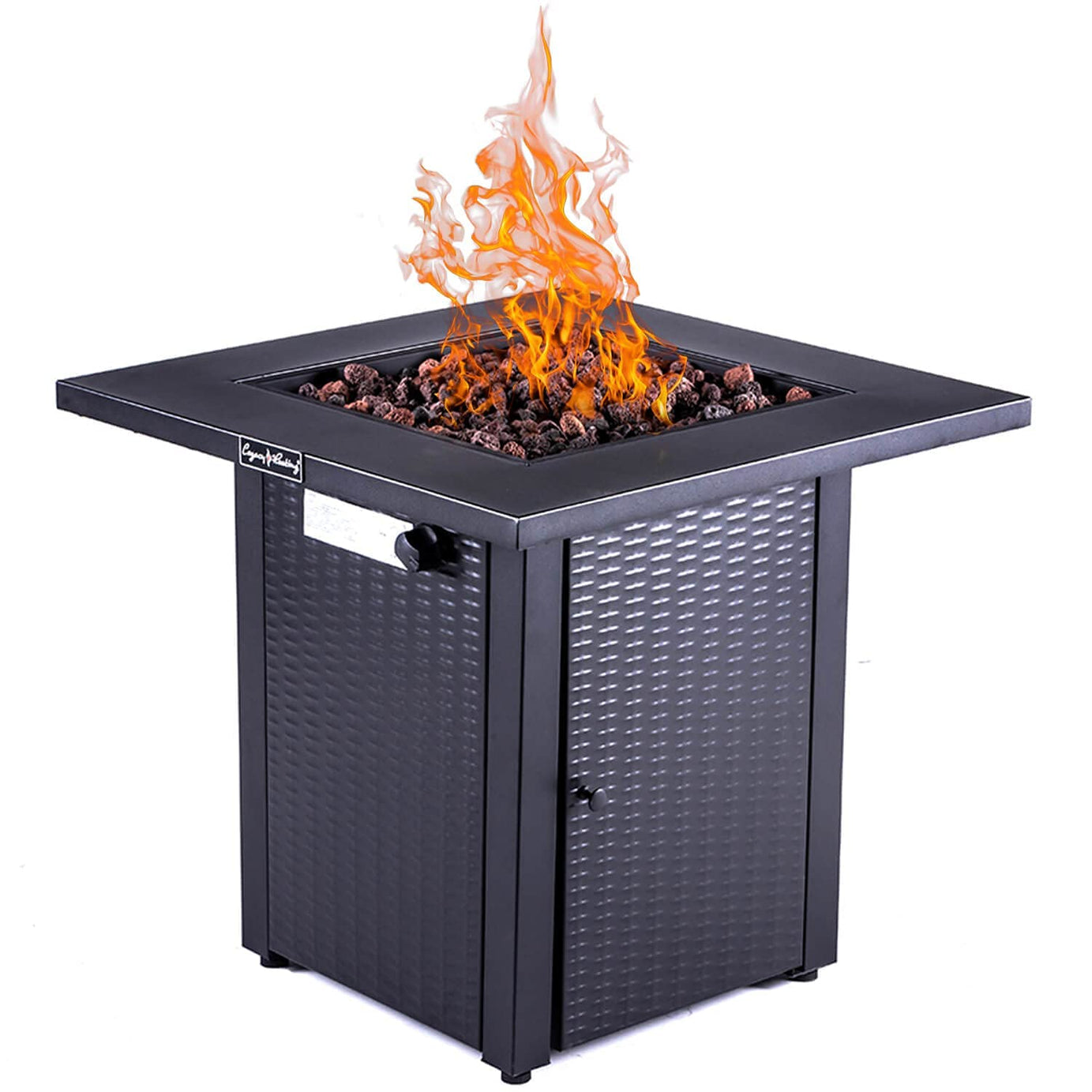 28in Outdoor Propane Fire Pit Table, 50,000BTU, Outside Gas Dinning Fire Table with Lid, Rattan & Wicker-Look, Lava Stone, ETL Certification, with Adjustable Flame Apply to Garden Patio Backyard--1