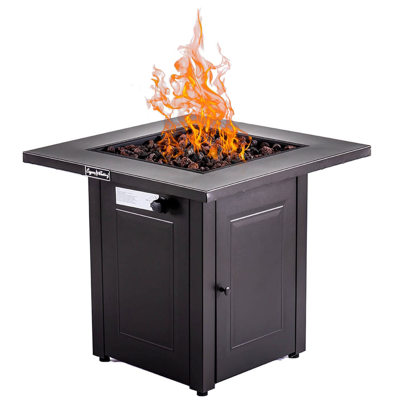 28in Propane Fire Pits Table, 50000 BTU Gas Square Outdoor Dinning Firepit Fireplace Dinning Tables with Lid, Lava Stone, ETL Certification, for Outside Garden Backyard Deck Patio--1