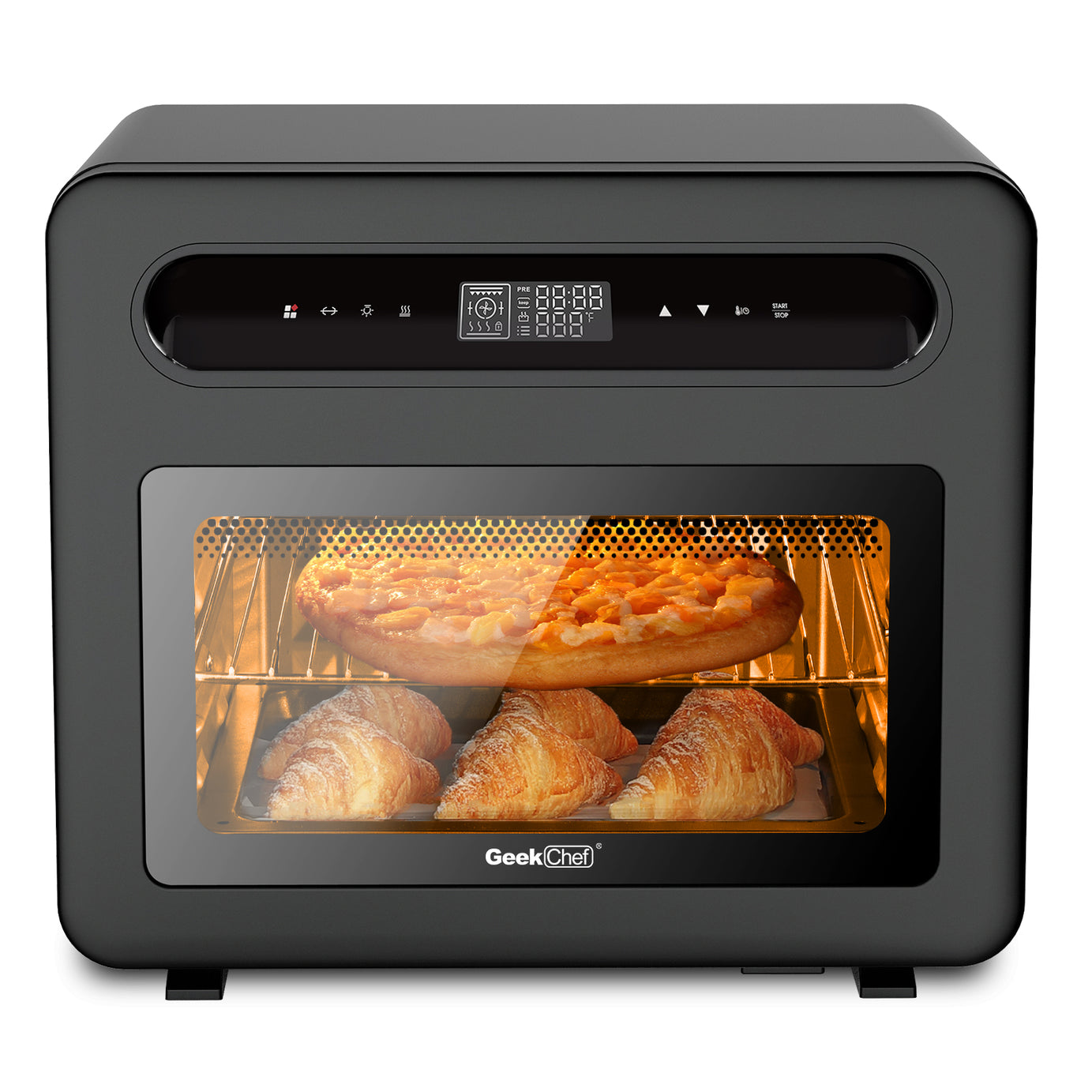 Geek Chef Steam Air Fryer Toast Oven Combo , 26 QT Steam Convection Oven Countertop , 50 Cooking Presets, with 6 Slice Toast, 12" Pizza, Black Stainless Steel--1