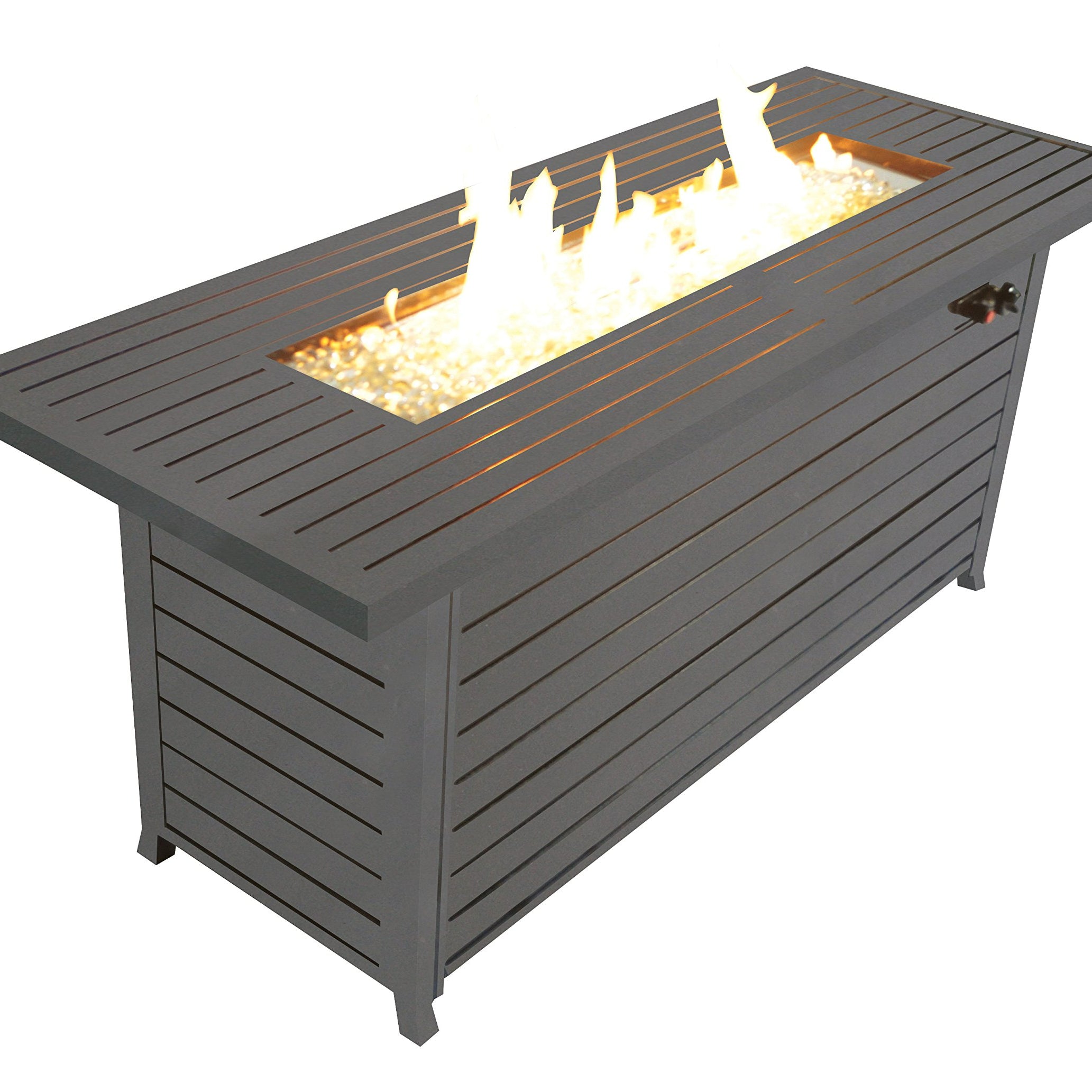 57in Outdoor Gas Propane Fire Pits Table, Aluminum, 50000BTU Firepit Fireplace Dinning Table with Lid, Fire Glass, Retangular, ETL Certification, for Garden Backyard Deck Patio-Mocha--1