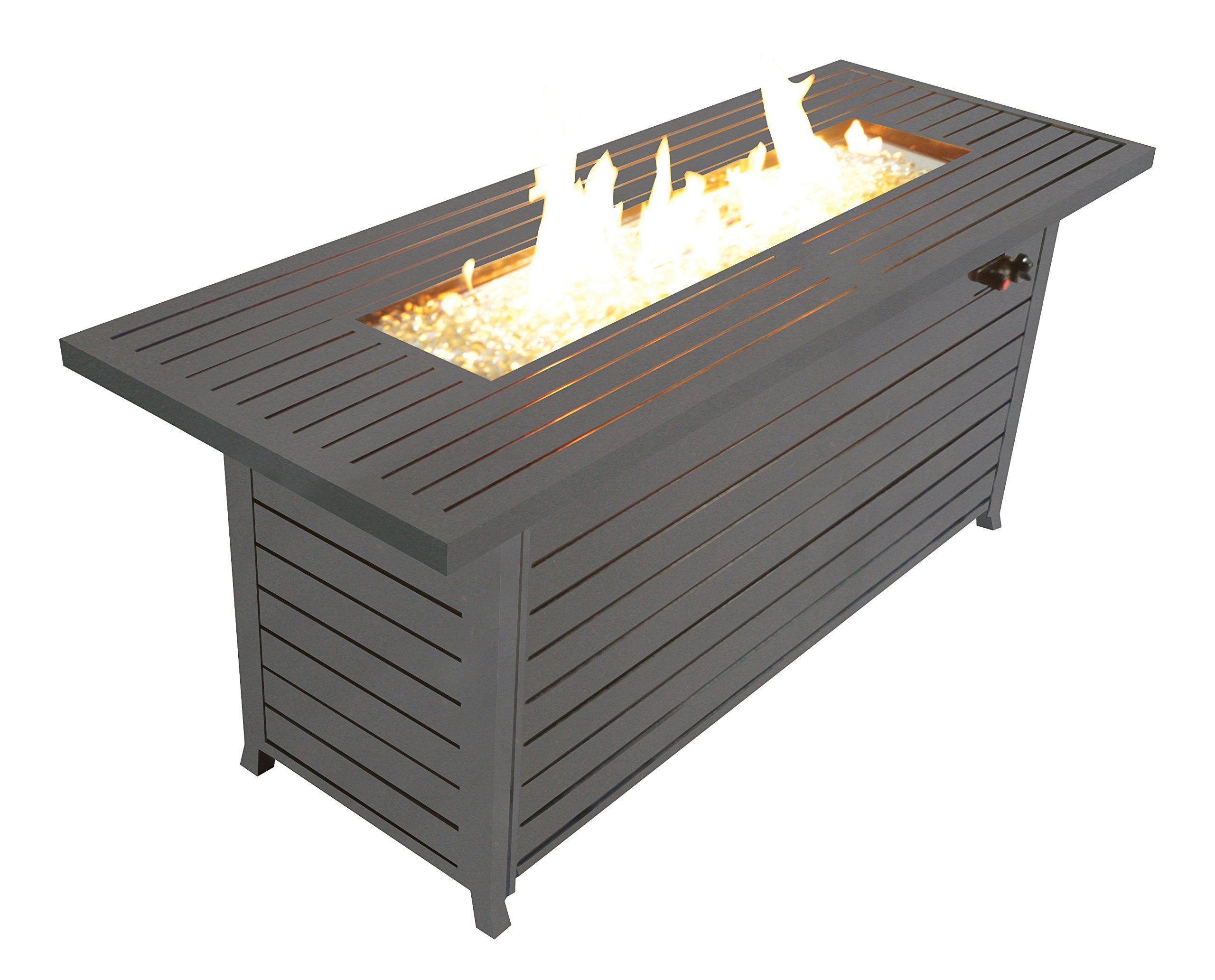 57in Outdoor Gas Propane Fire Pits Table, Aluminum, 50000BTU Firepit Fireplace Dinning Table with Lid, Fire Glass, Retangular, ETL Certification, for Garden Backyard Deck Patio-Mocha--1