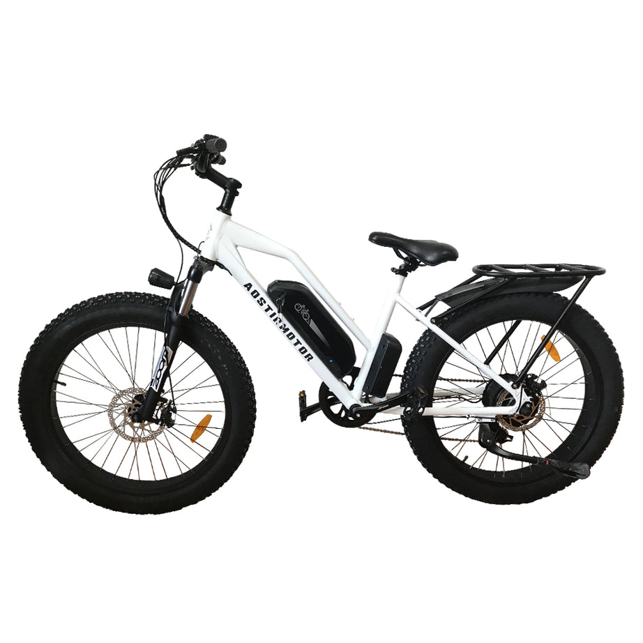 AOSTIRMOTOR 26" 750W Camouflage Electric Bike Fat Tire P7 48V 12.5AH Removable Lithium Battery for Adults with Detachable Rear Rack Fender(White)S07-G--1