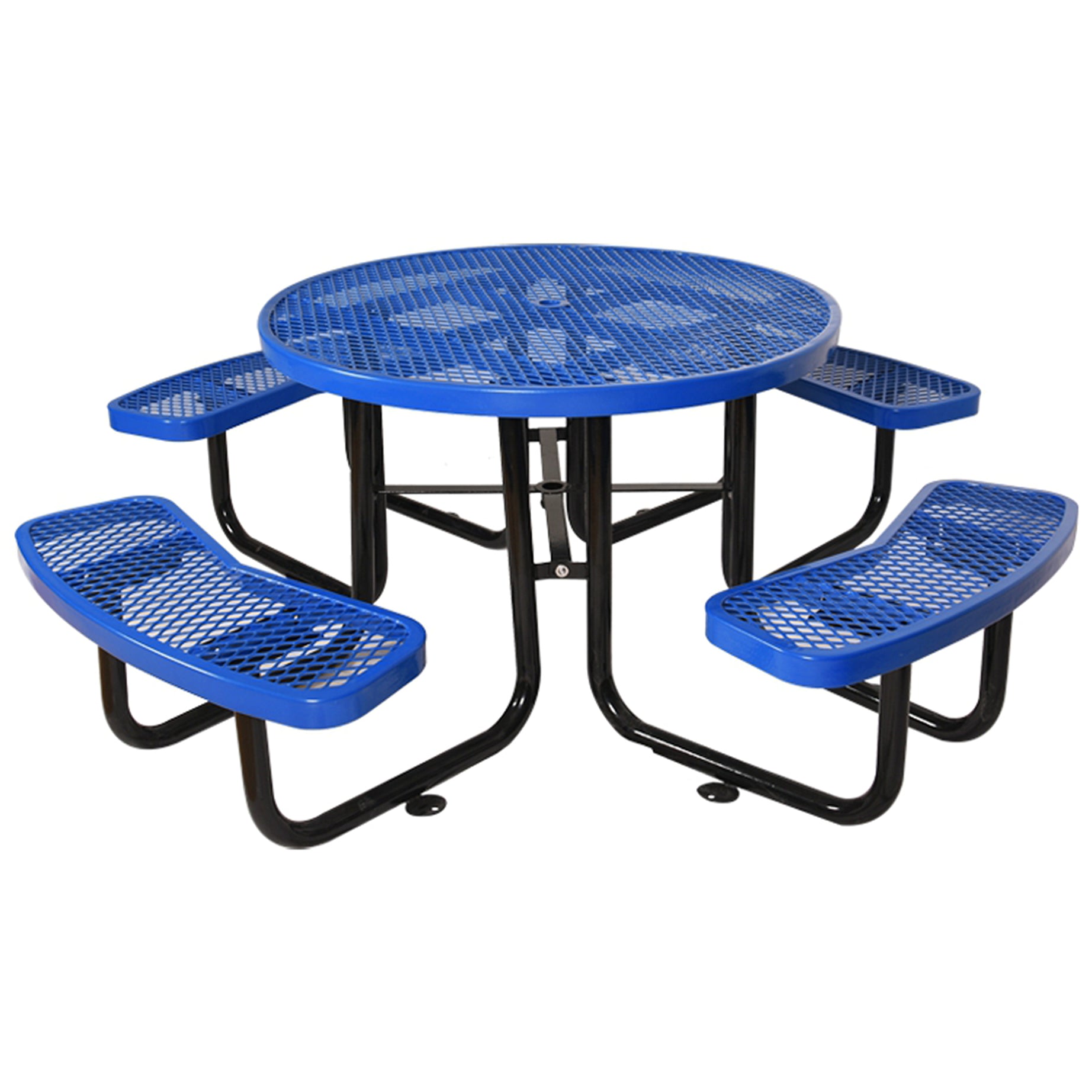 Round Outdoor Steel Picnic Table 46" blue ,with umbrella pole--1