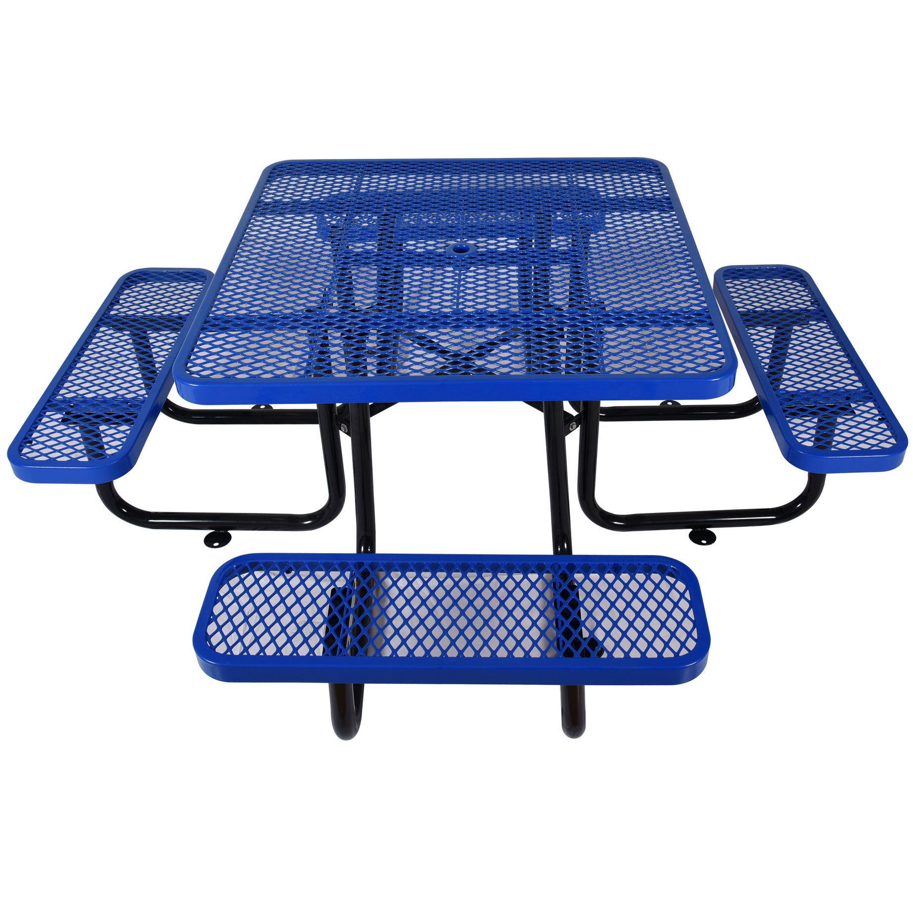 Square Outdoor Steel Picnic Table 46" blue ,with umbrella pole--1