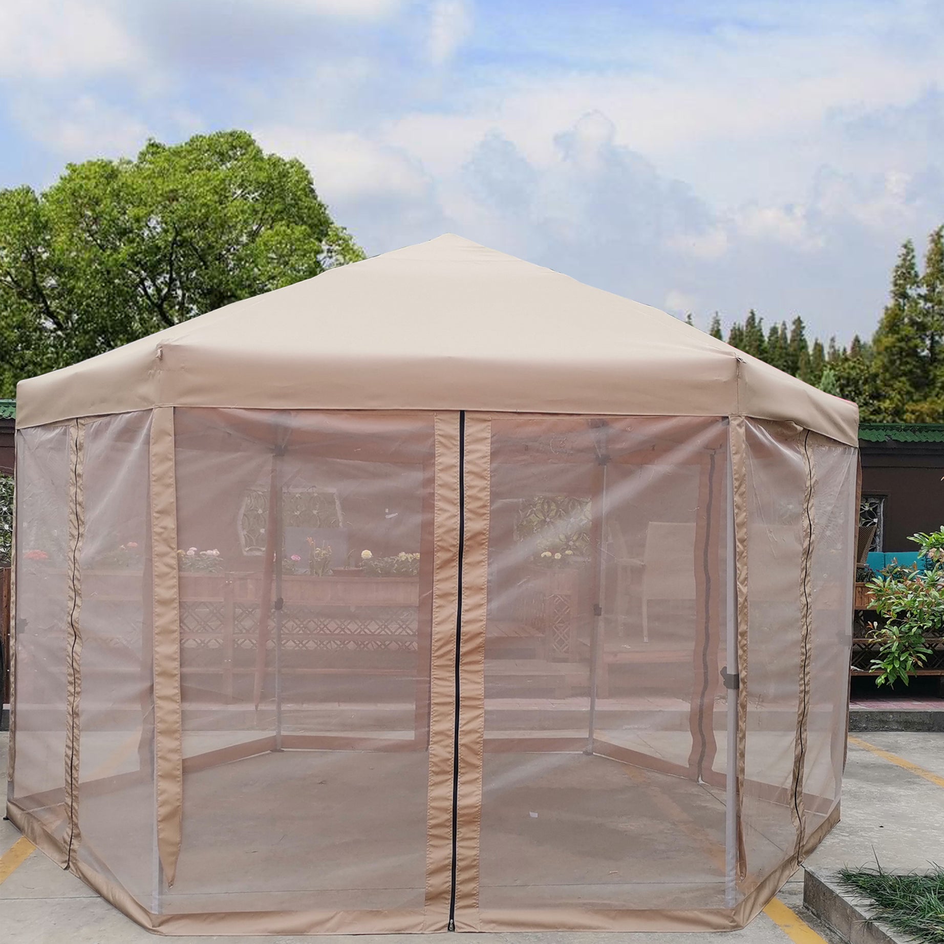 13 Ft. W x 13 Ft. D x 9.2ft Pop-Up Gazebo Tent Outdoor Canopy Hexagonal Canopies Gazebos & Pergolas 6 Sided for Patio Garden Backyard Sun Shelter BBQ Garden Events with Strong Steel Frame Storage Bag--1