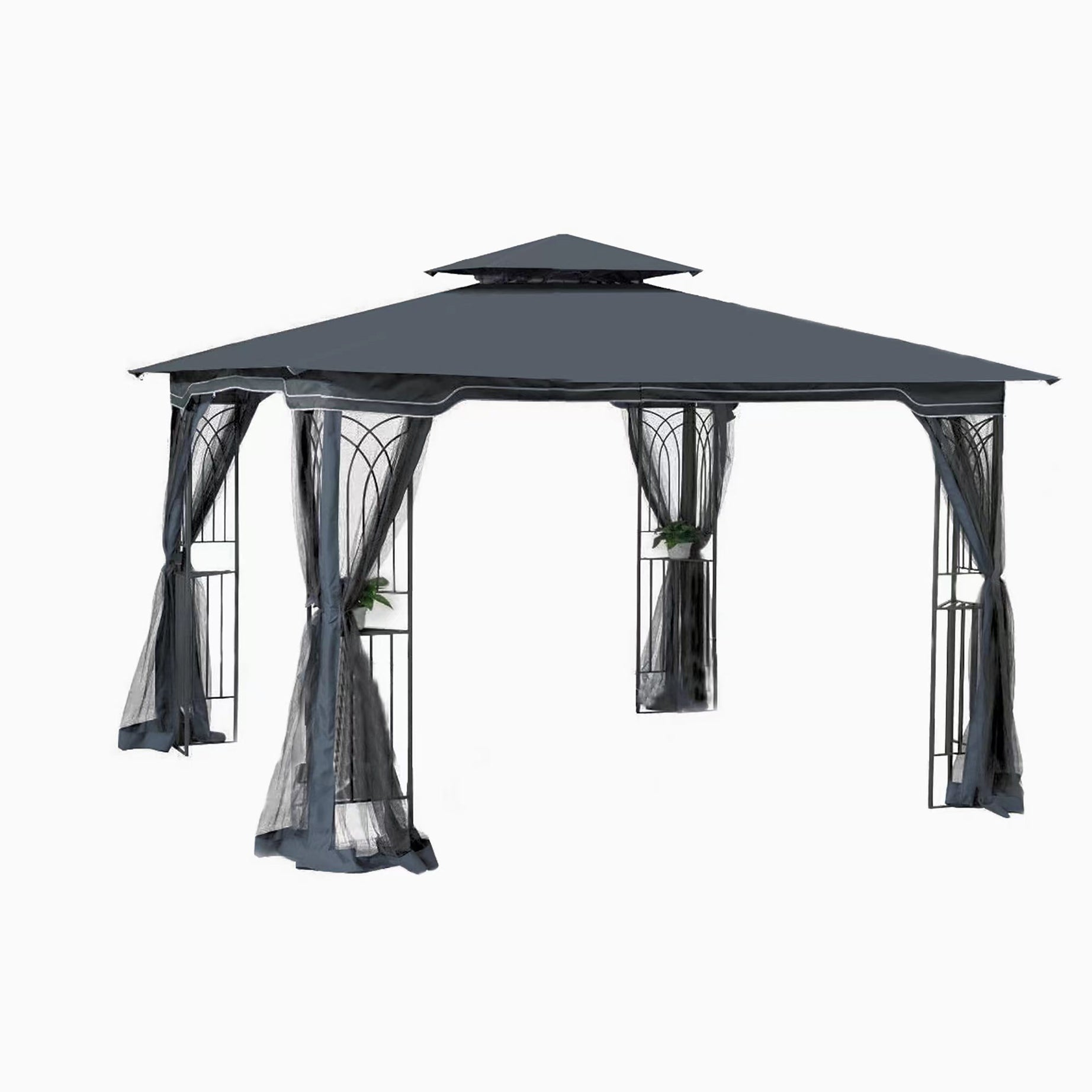 10x10 Outdoor Patio Gazebo Canopy Tent With Ventilated Double Roof And Mosquito net(Detachable Mesh Screen On All Sides),Suitable for Lawn, Garden, Backyard and Deck,Gray Top--1