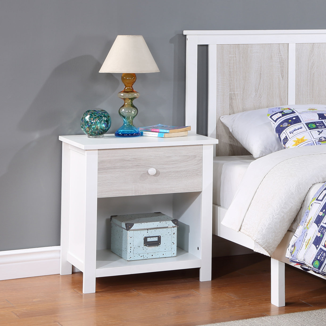 Connelly Nightstand White/Rockport Gray--1