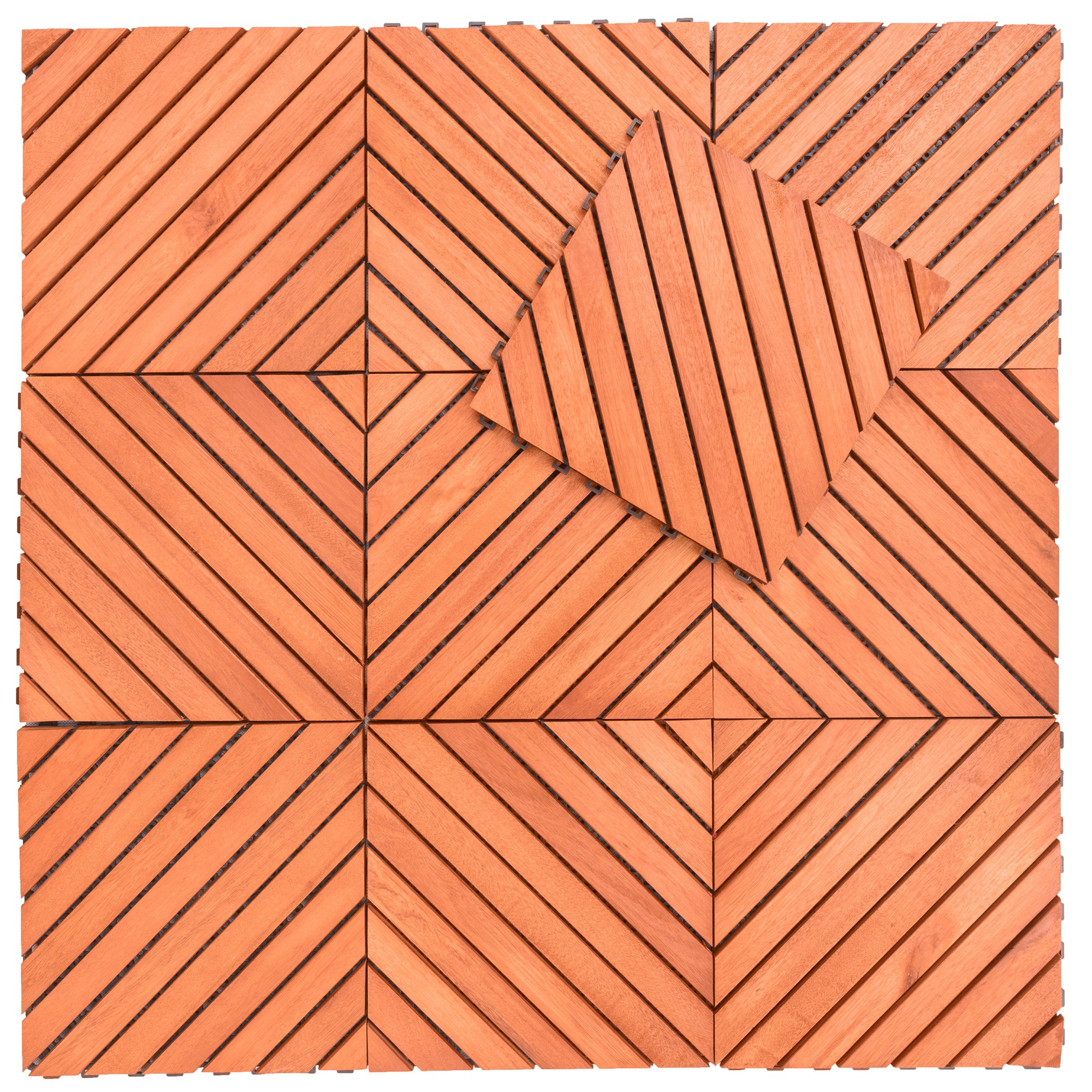 Outdoor Patio 12-Diagonal Slat Eucalyptus Interlocking Deck Tile (Set of 10 Tiles)--1